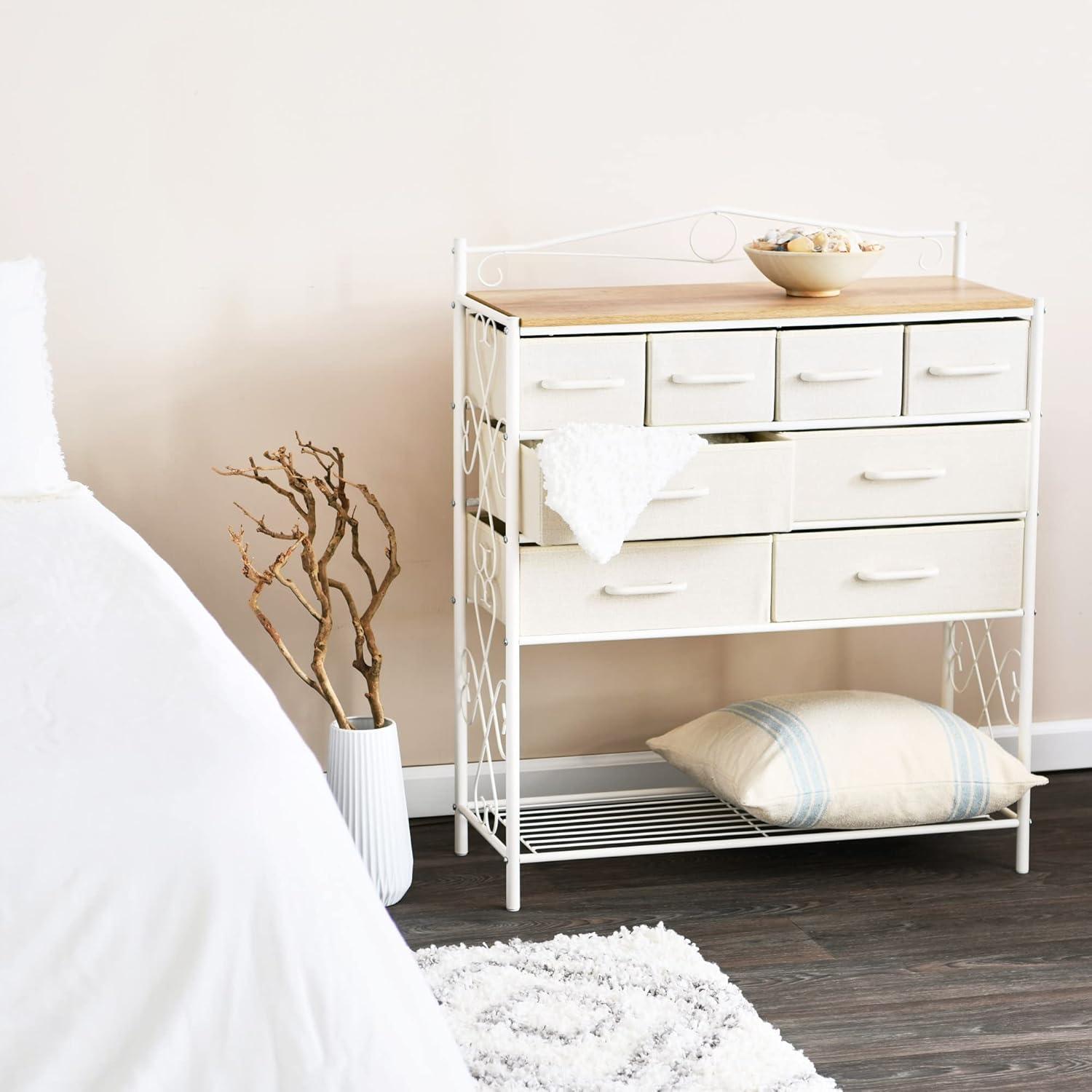 Household Essentials Wide Dresser with Storage Rack, Victorian Metal Frame and 8 Drawers, use as Dresser, Entryway Console and More, Victoria Collection