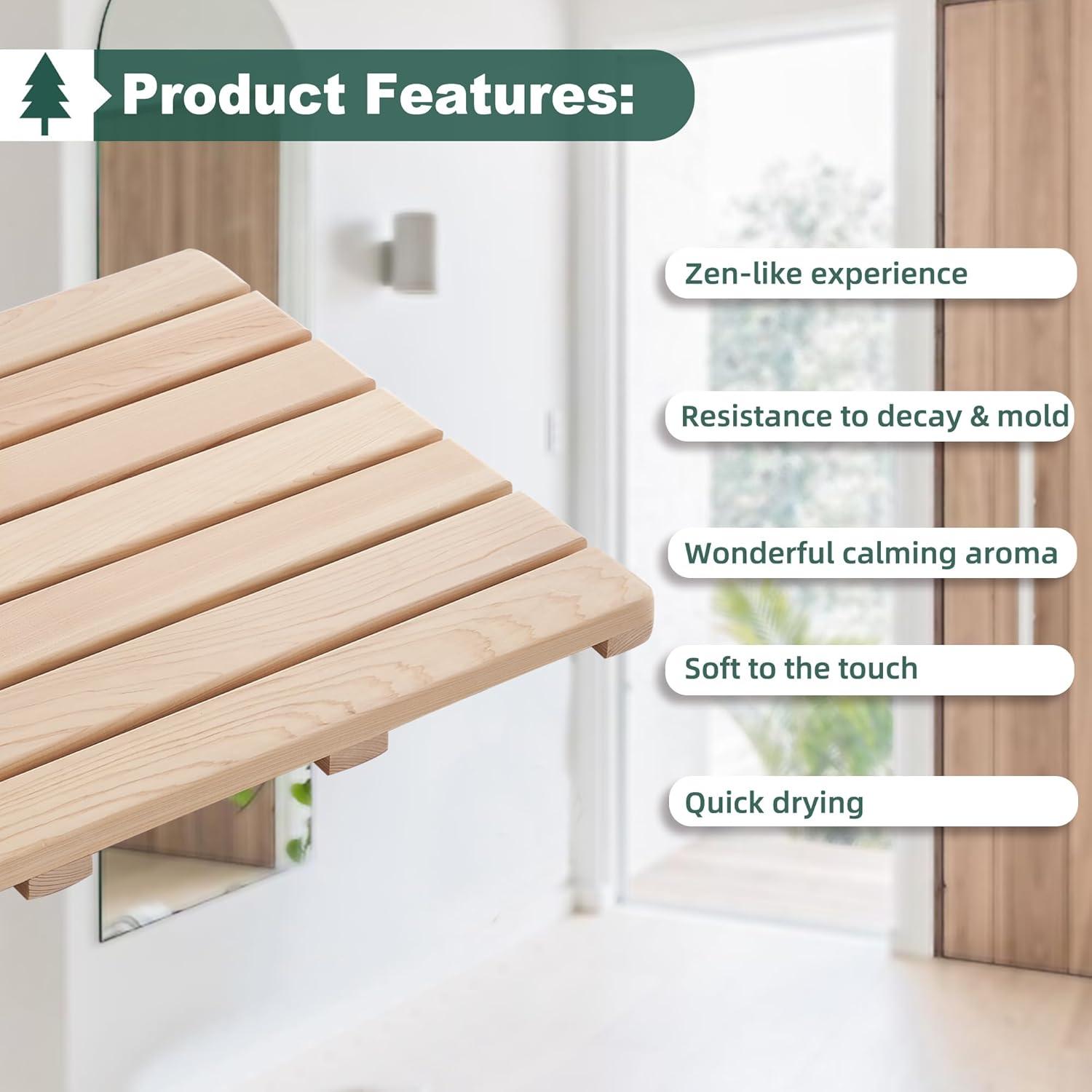 bingaai Hinoki Wood Shower and Bath Mat 25×18.9 in, Natural Japanese Hinoki Wooden Bath Mat, Non-Slip Bathroom Mat Wood for Indoor Outdoor Shower, Wooden Floor Mat for Spa Sauna Camping