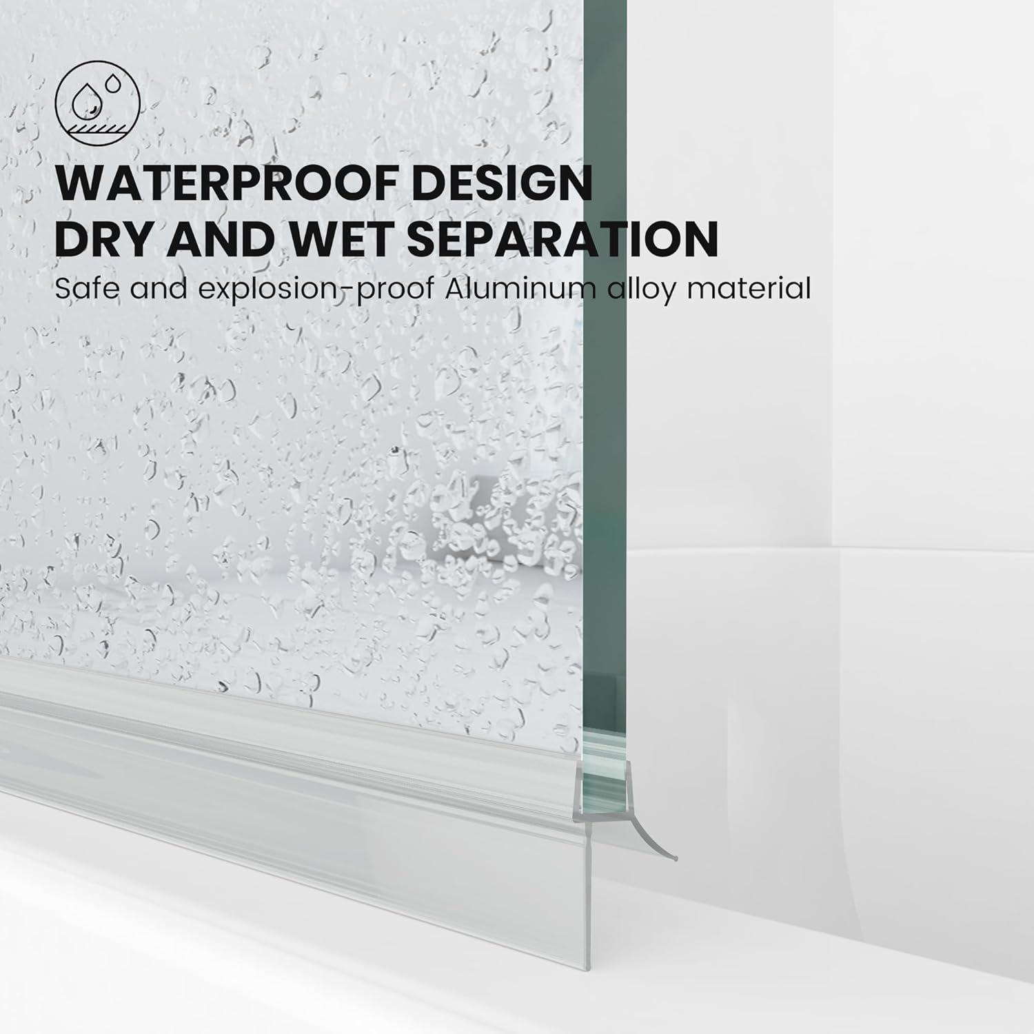 43 In. W * 58 In. H Frameless Folding Shower Doors For Bathtub, 1/4" (6Mm) Thick SGCC Tempered Glass Door, Bathroom Pivot Tub Glass Door