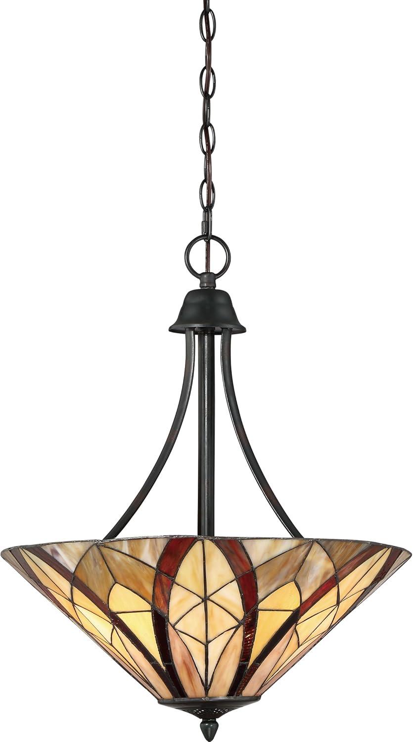 Valiant Bronze Tiffany Glass 3-Light Pendant for Indoor/Outdoor