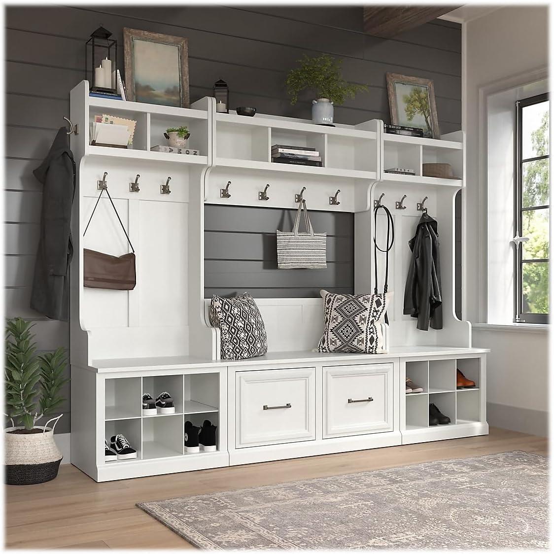 Woodland 24W Small Shoe Bench with Shelves in White Ash - Engineered Wood