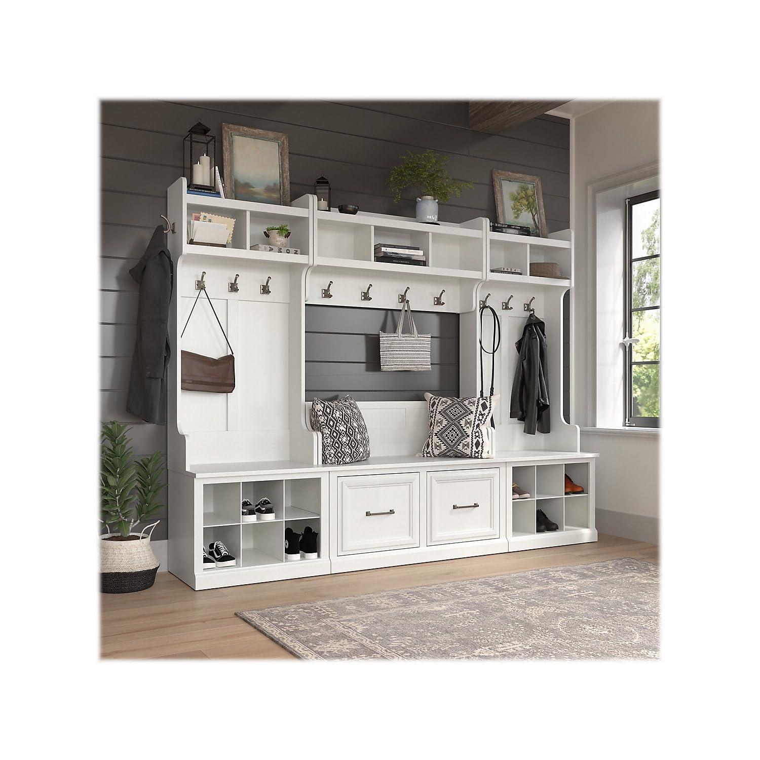 Woodland 24W Small Shoe Bench with Shelves in White Ash - Engineered Wood