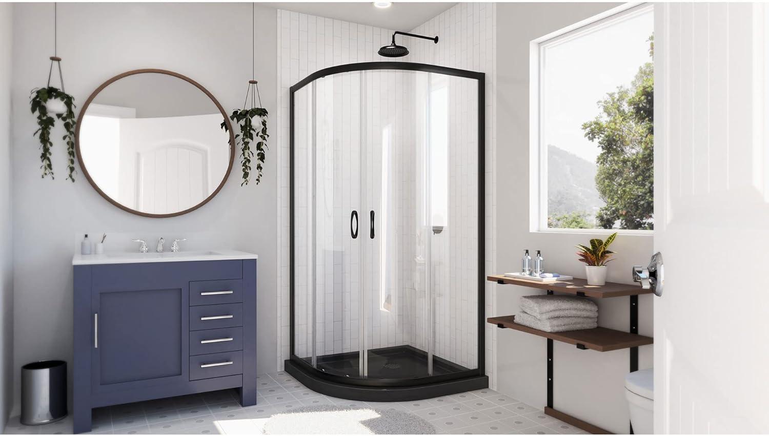 Prime 38" W x 38" D x 74.75" H Semi-Frameless Round Shower Enclosure with Base Included