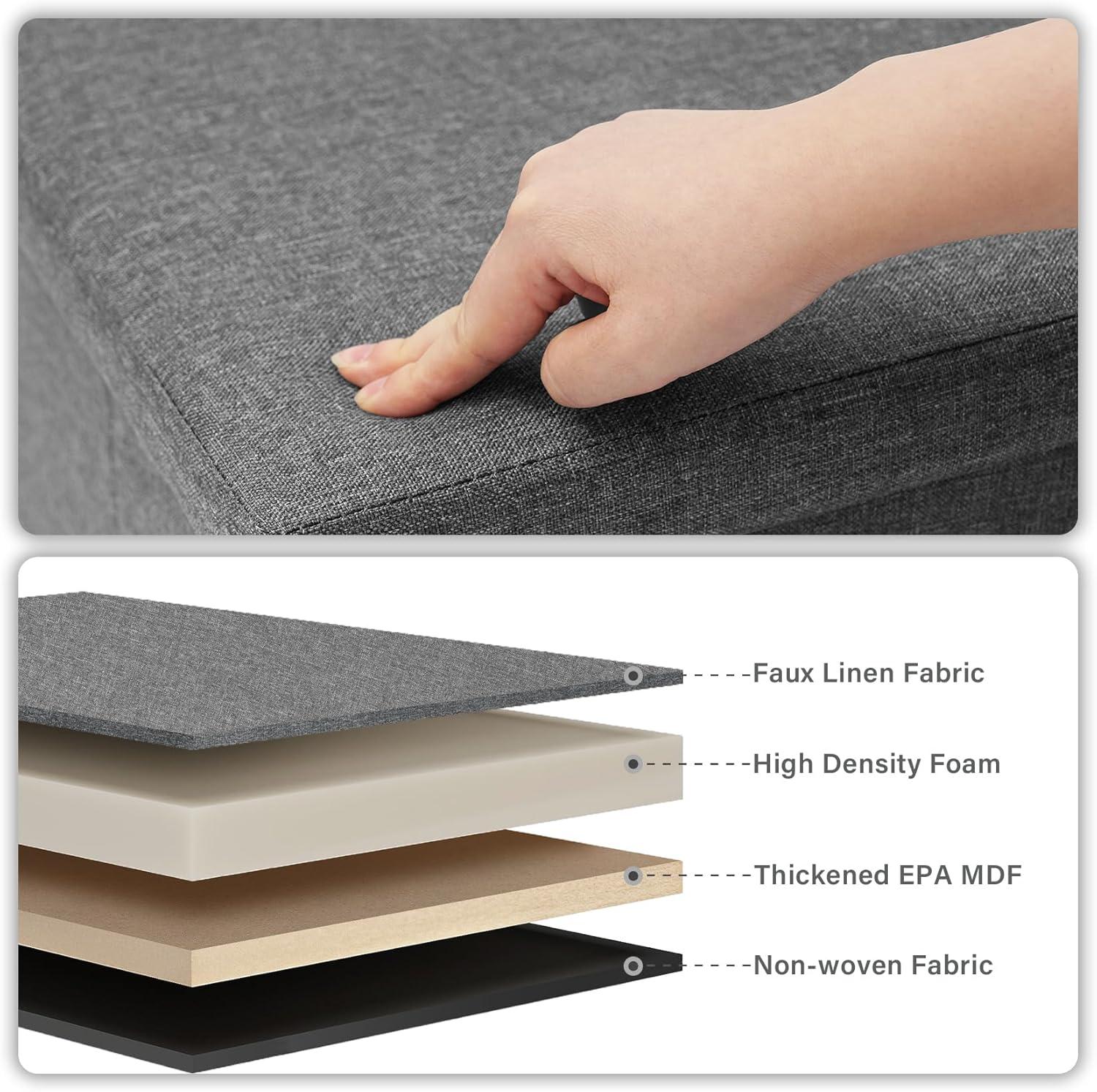 Folding Storage Ottoman Bench, Grey Storage Ottoman with Lid Tray, 30 inches Ottoman Coffee Table Cube Chair Foot Rest Stool Storage Toy Chest for Living Room Bedroom, Holds up to 550 lb