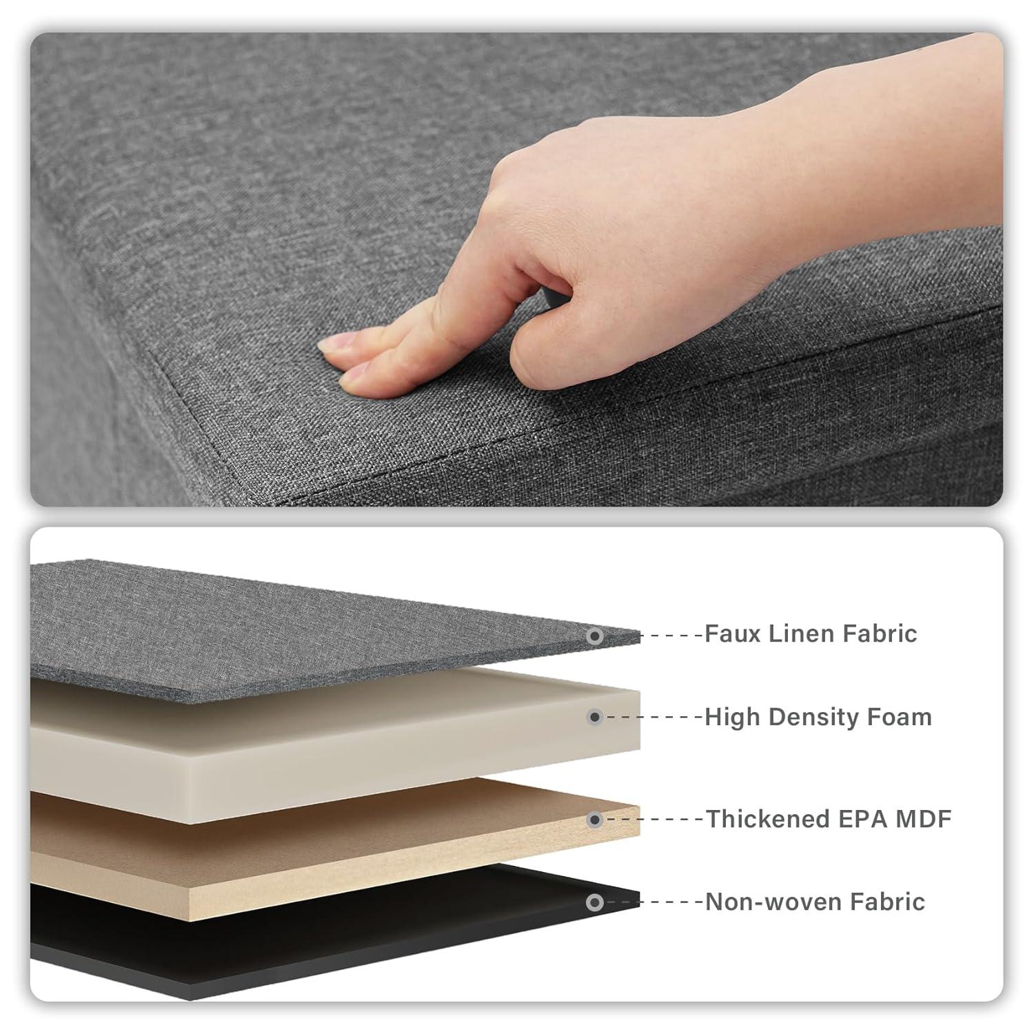 Folding Storage Ottoman Bench, Grey Storage Ottoman with Lid Tray, 30 inches Ottoman Coffee Table Cube Chair Foot Rest Stool Storage Toy Chest for Living Room Bedroom, Holds up to 550 lb