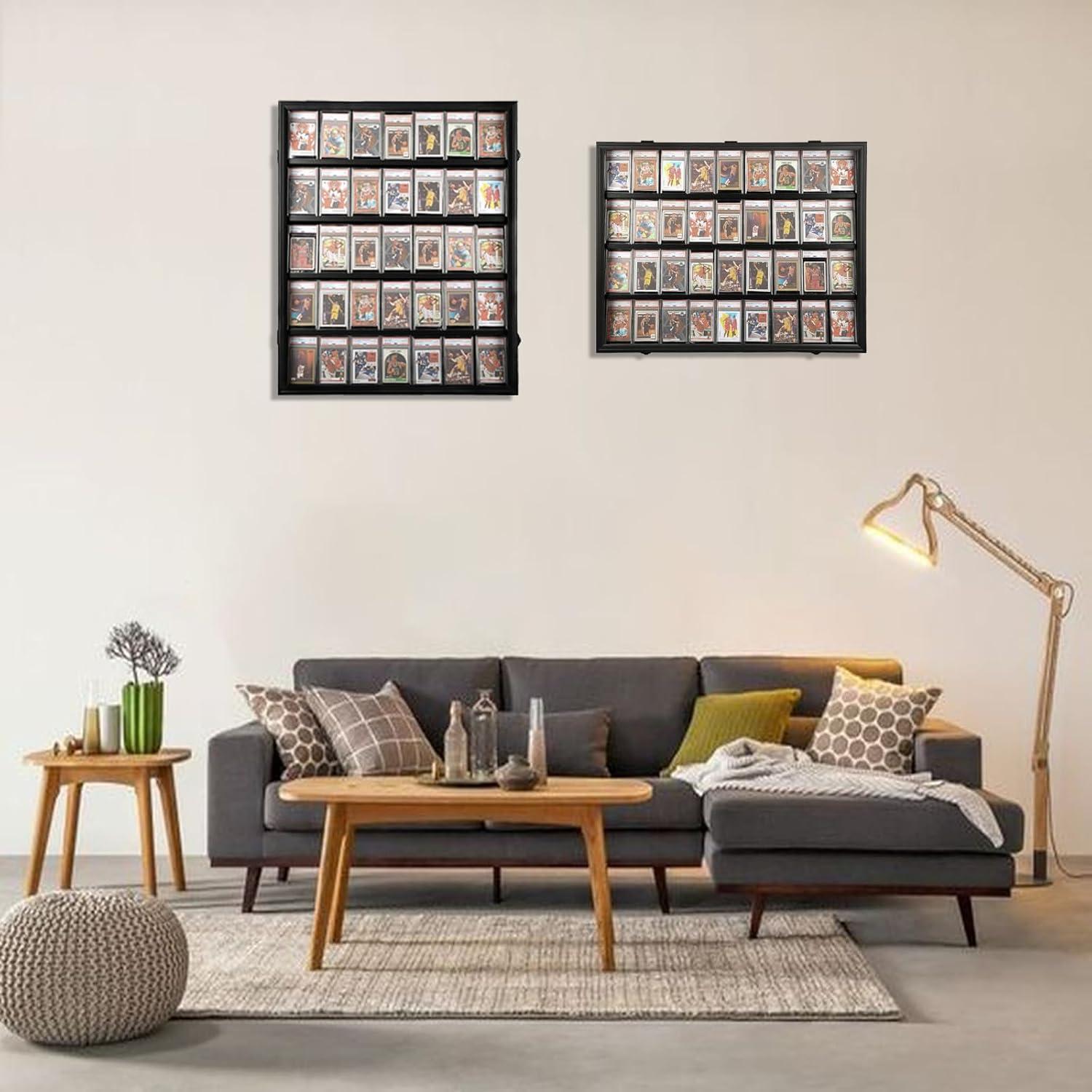 Estuche para Exhibición de Tarjetas Deportivas de 35 Grados: Marco de Exhibición de Tarjetas de Béisbol con Protección UV Gabinete de Pared con Cerradura Transparente para Tarjetas Coleccionables de Baloncesto Negro Vertical