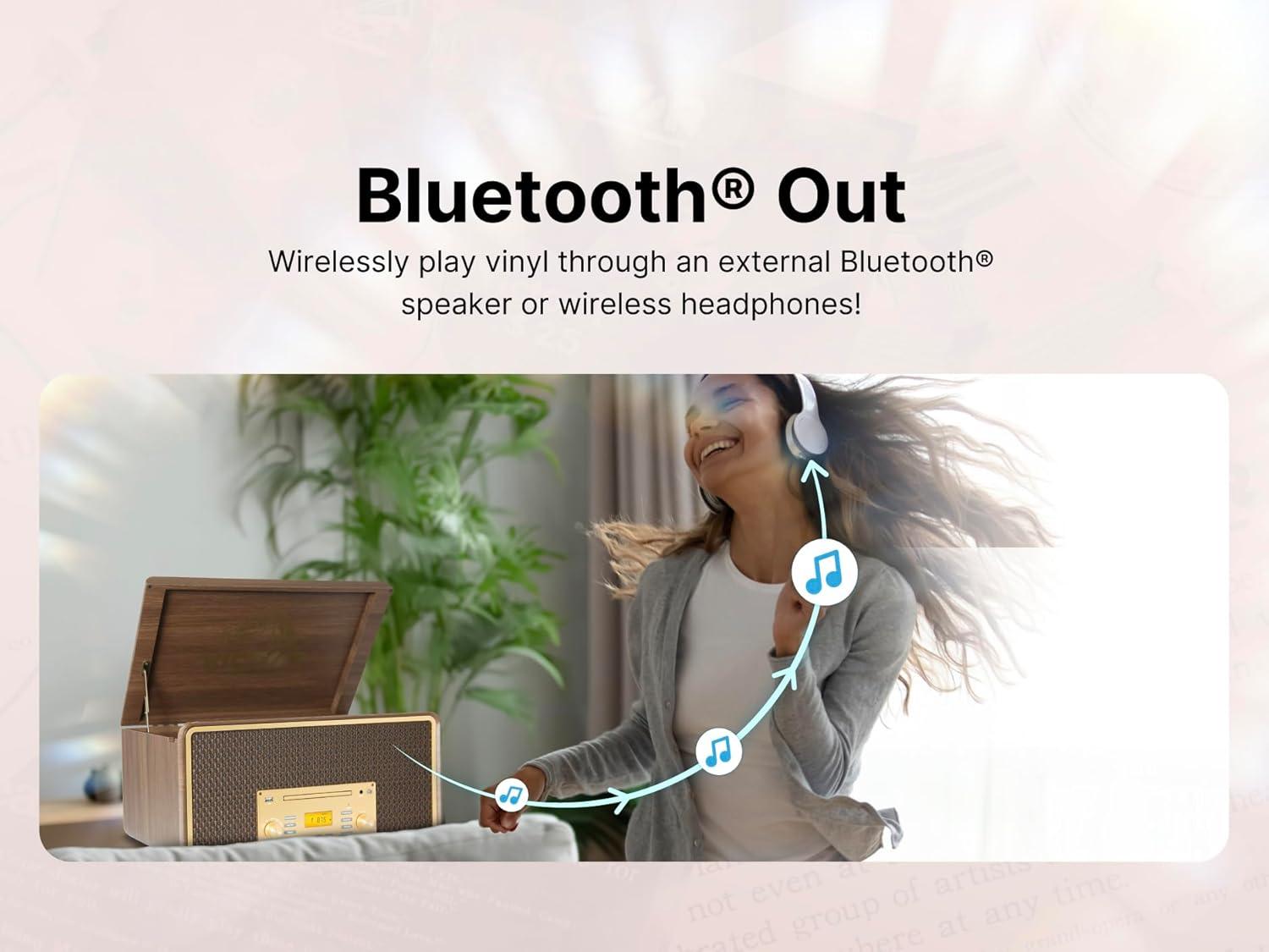 Victor 8-in-1 Wood Music Center with Bluetooth Vinyl Record Player