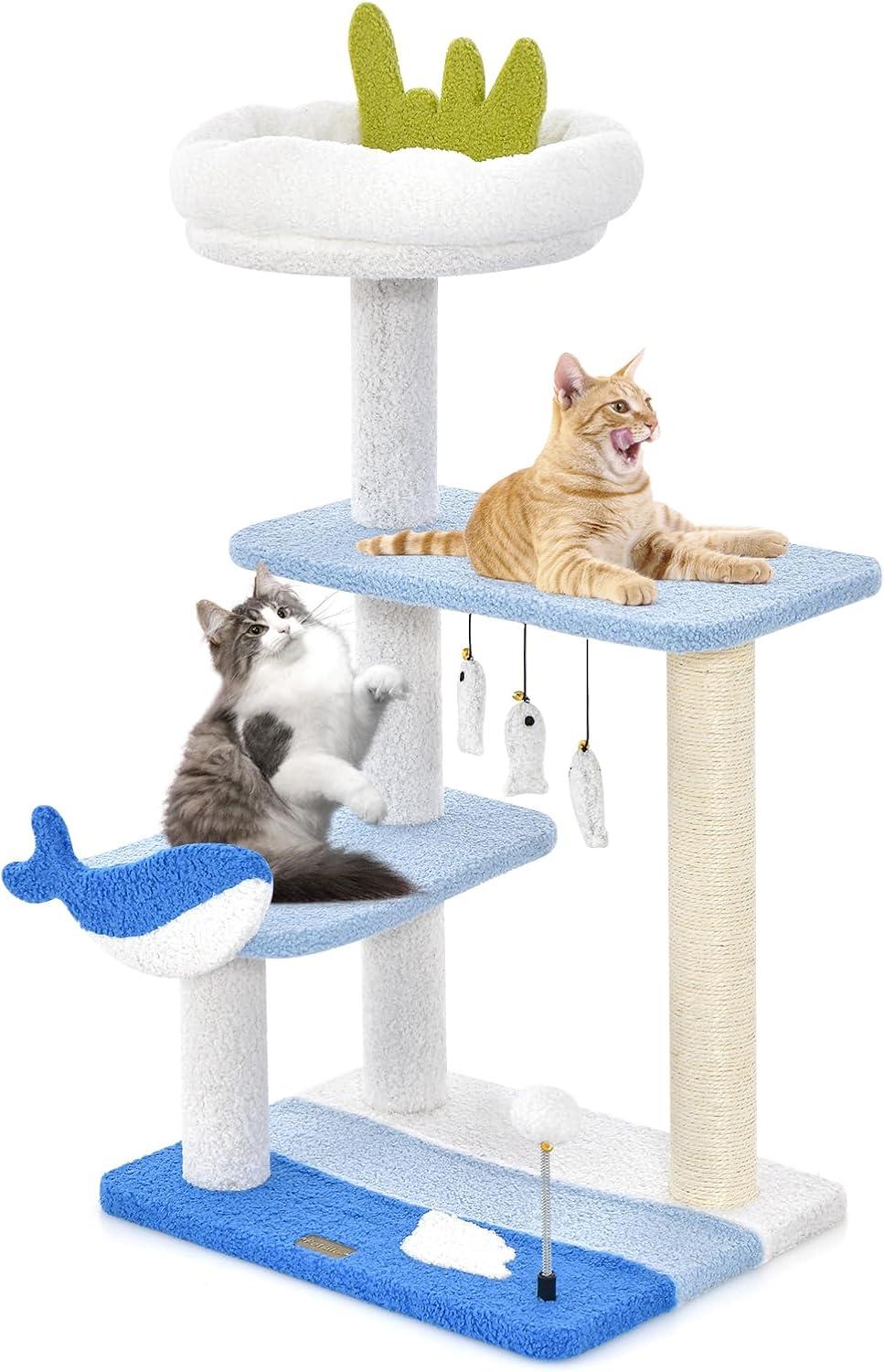 Kadyn Cat Tree for Large Cat, Cat Tower Heavy Duty, Extra Tall Cat Condo, 3-level Cat Tower with Sisal Covered Scratching Posts-Blue