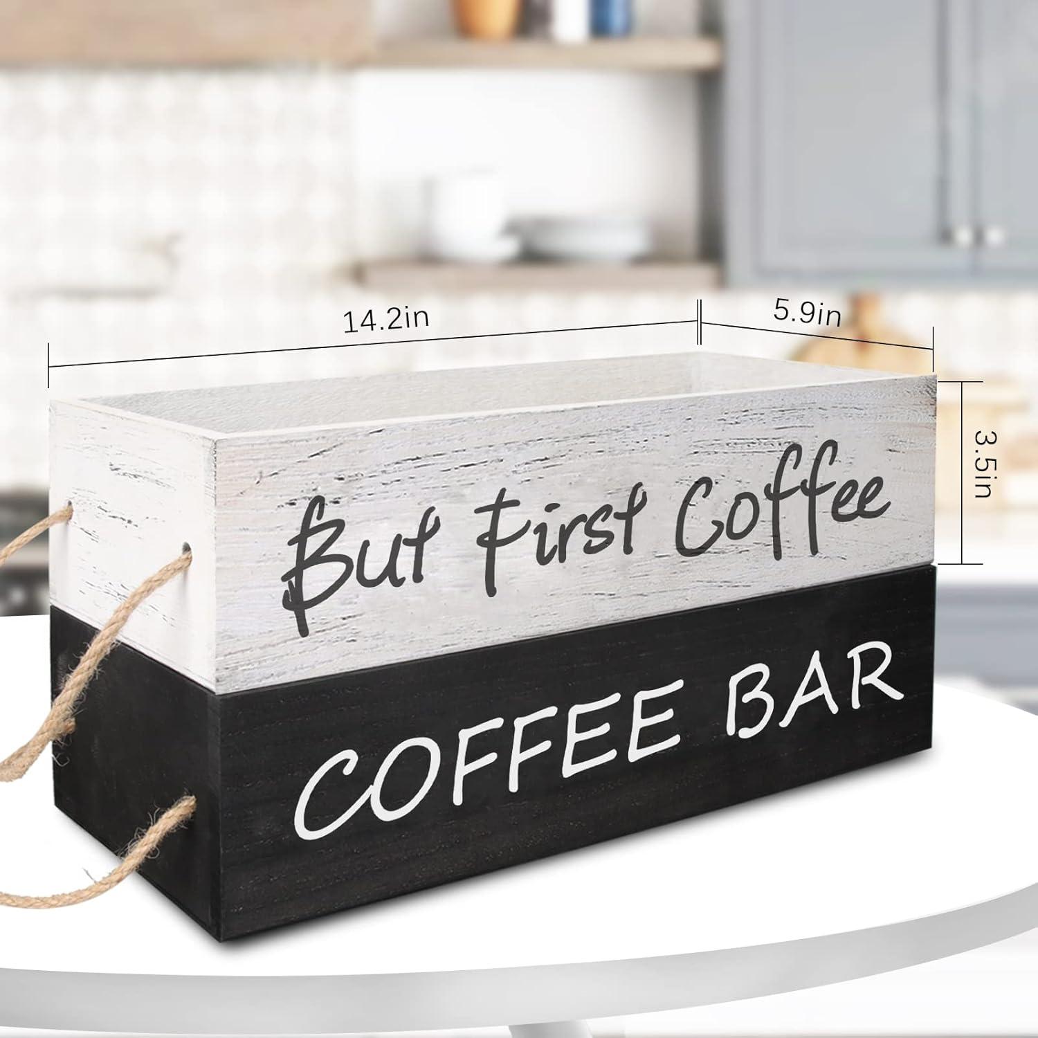 Coffee Station Organizer Wooden Coffee Bar Accessories Organizer for Countertop, Farmhouse Kcup Coffee Pod Holder Storage Basket Coffee Bar Organizer - White