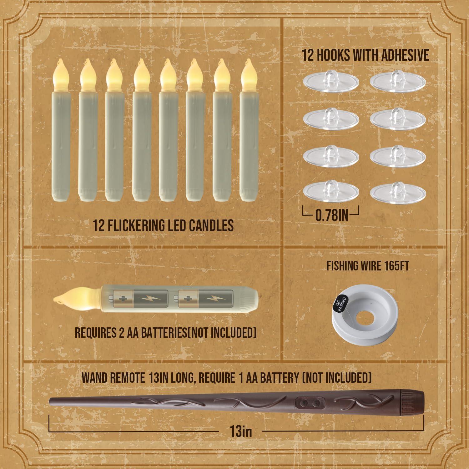 NEWEEN Set of 24 Flamelesss LED Taper Candles with Warm White Flickering Flame Light, Battery Operated Floating Candles, LED Taper Handheld Candlesticks for Church Party Halloween Decorations