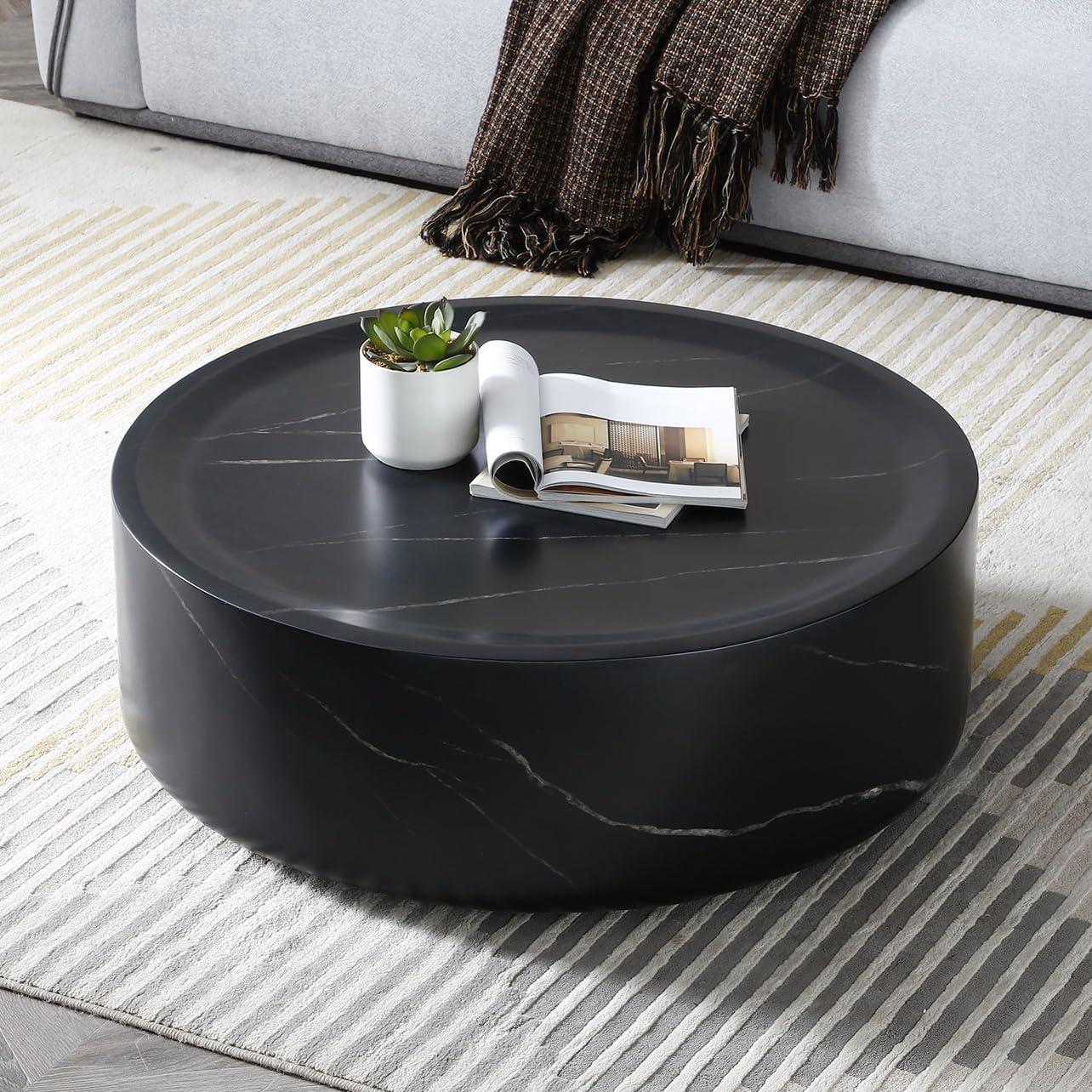 Modern Round Coffee Table Set of 2 for Living Room, Circle Coffee Table Side Table Set, Faux Mars Marble Pattern Center Table End Table Set for Apartment