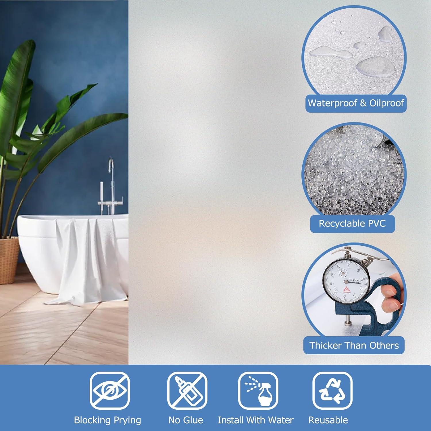 HIDBEA Frosted Window Privacy Film - Non Adhesive Static Cling Glass Stickers Sun UV Blocking Heat Control Door Covering Decals for Home Office, 35.4 x 78.7 Inch