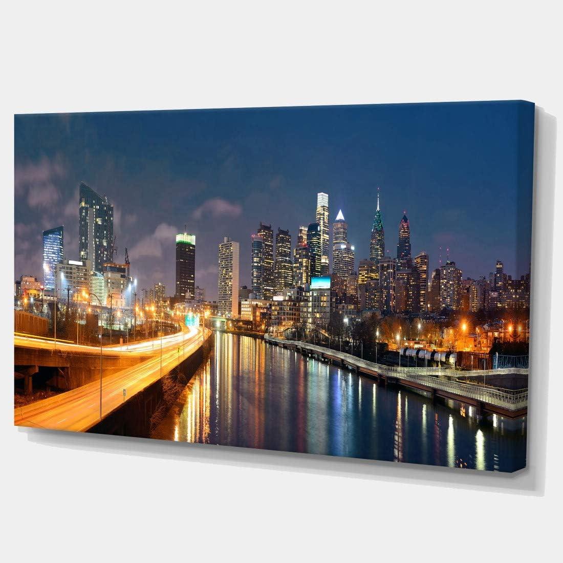 Designart 'Philadelphia Skyline at Night ' Cityscape Canvas Print