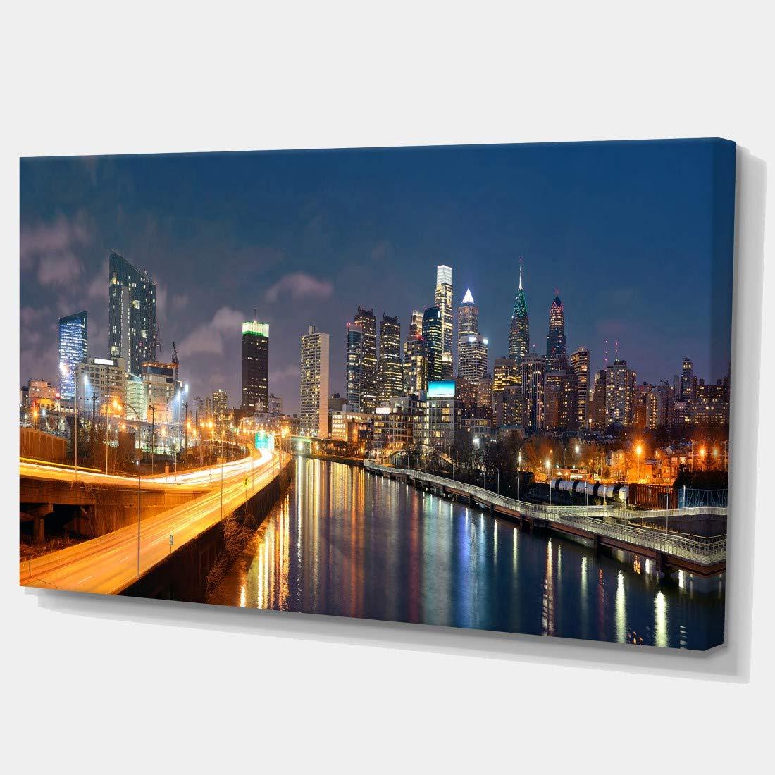 Designart 'Philadelphia Skyline at Night ' Cityscape Canvas Print