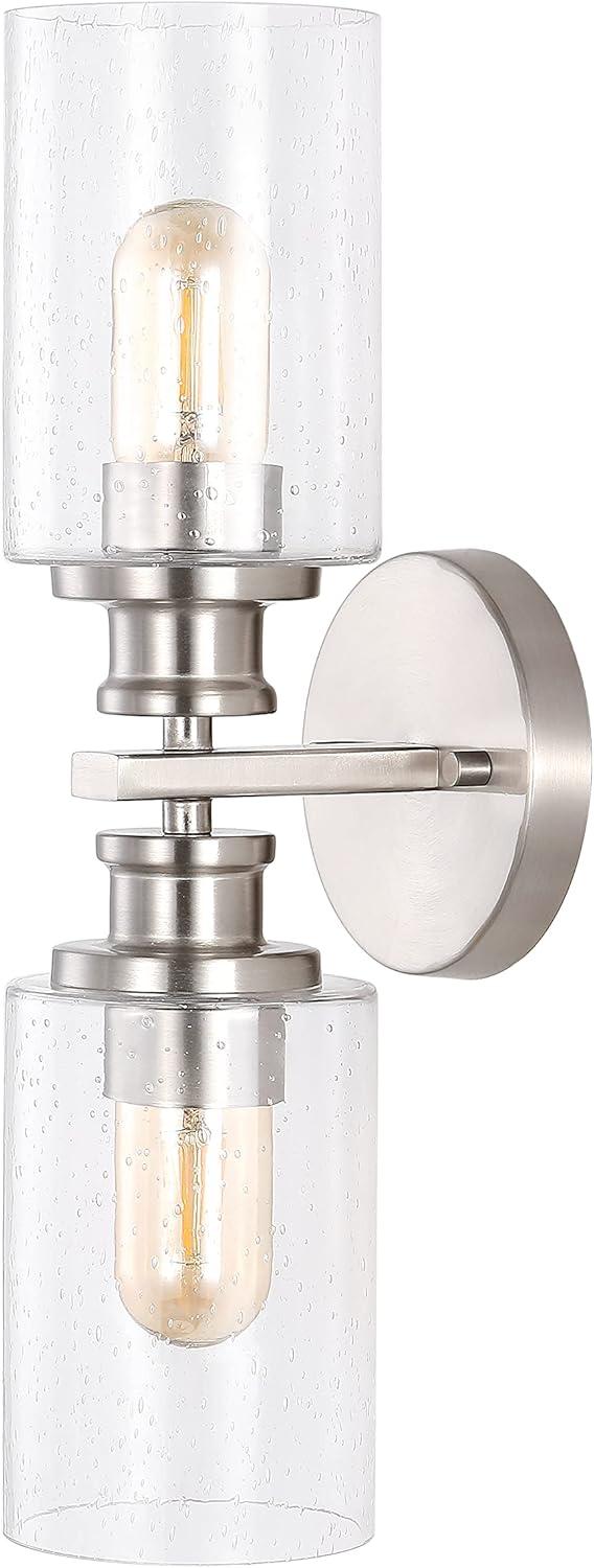 JONATHAN Y Jules Edison Cylinder 2-Light Iron/Seeded Glass Farmhouse Contemporary LED Wall Sconce