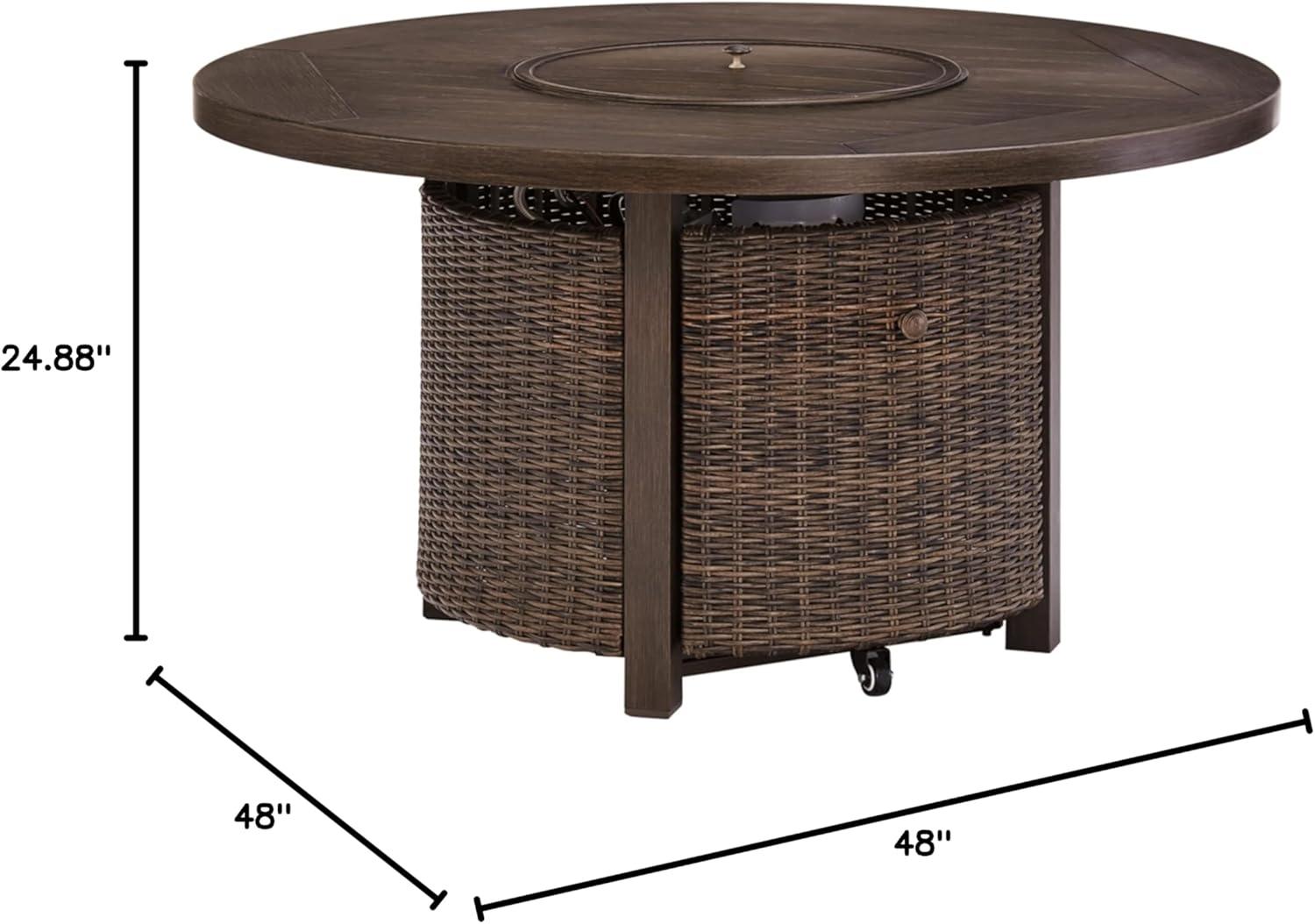 Signature Design by Ashley Paradise Trail Round Fire Pit Table in Medium Brown