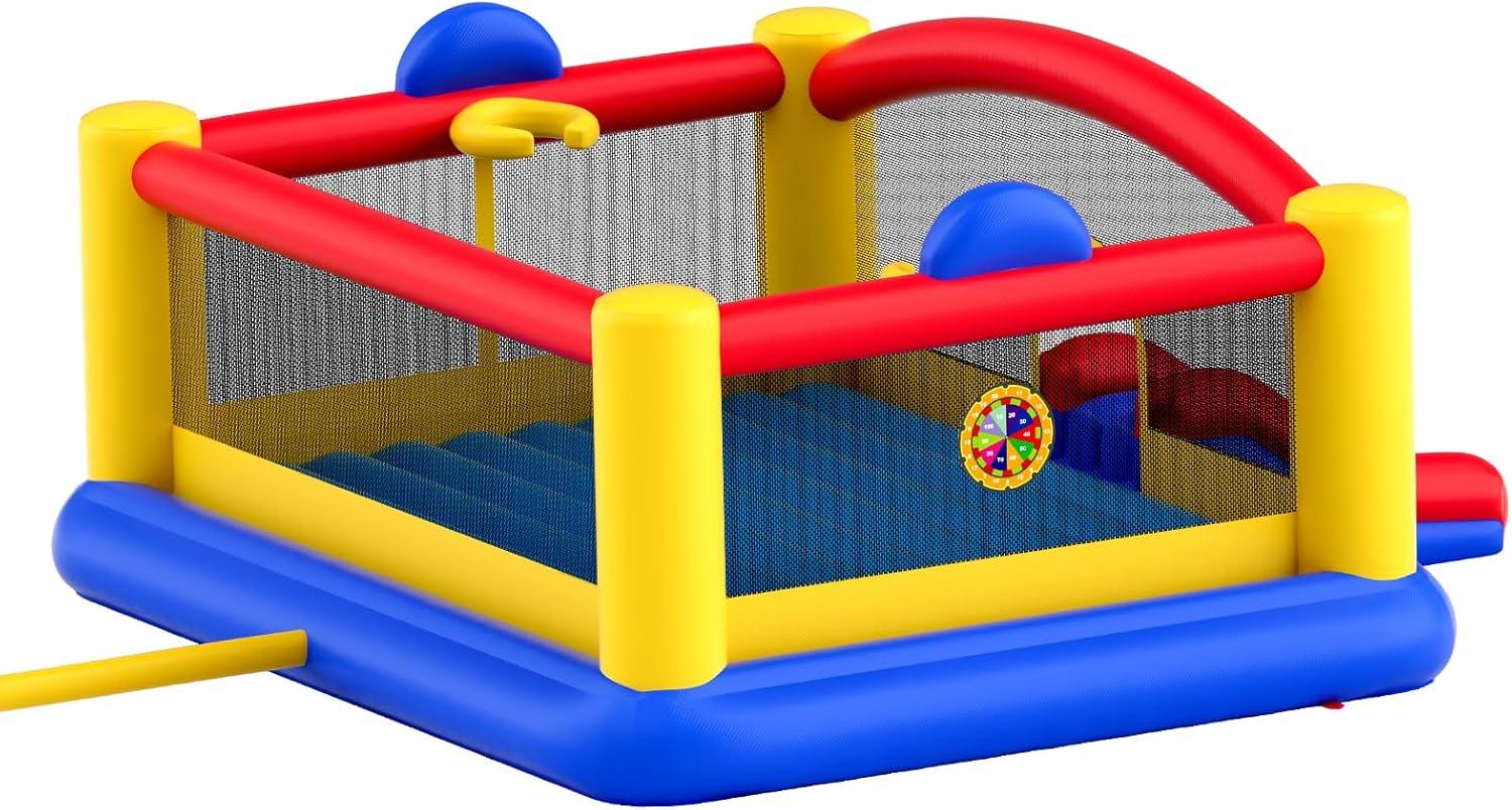 Large Multicolor Inflatable Bounce House with Slide and Basketball Hoop
