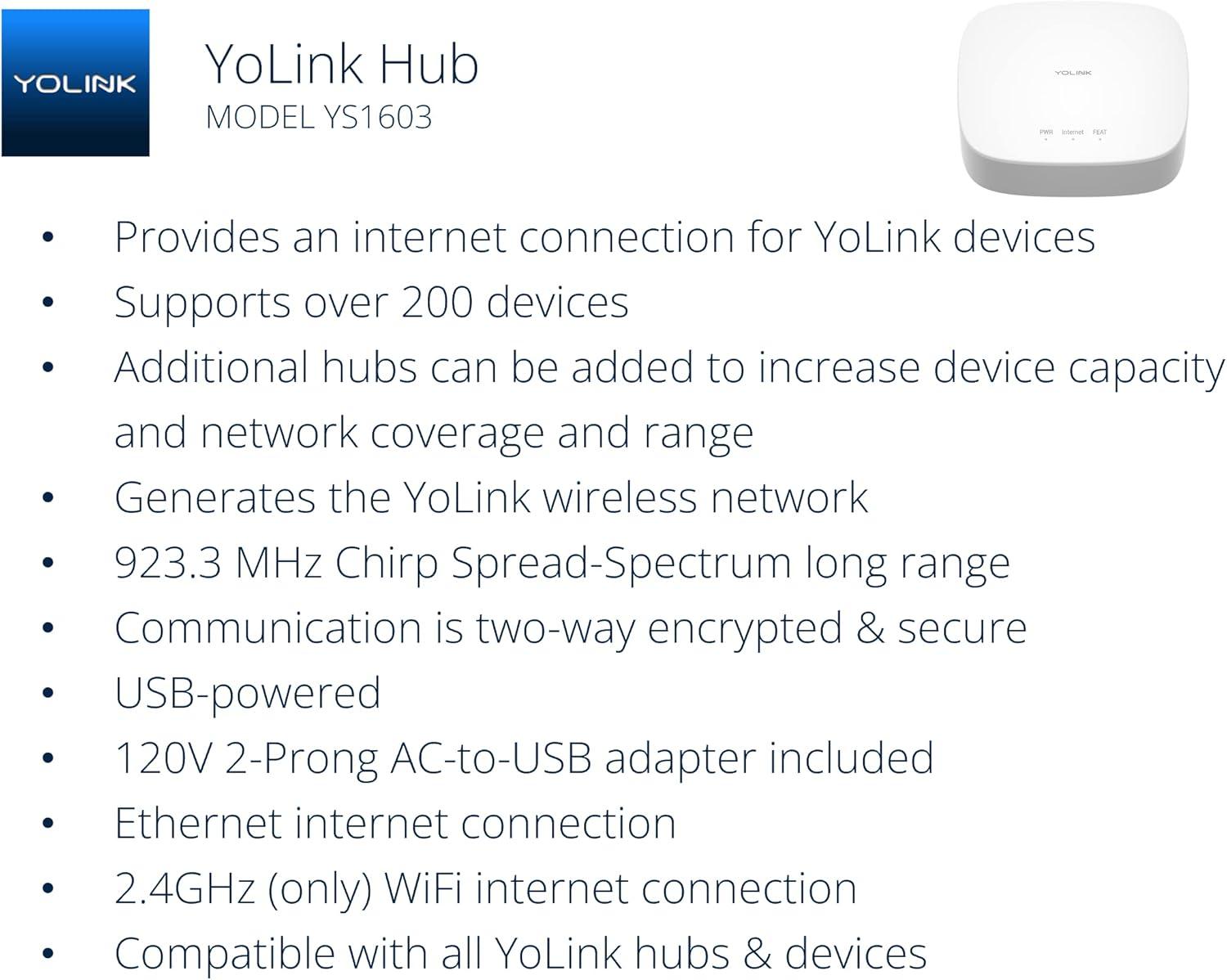 YoLink Smart Home Starter Kit: Hub & 2-Pack Water Leak Sensor 1, LoRa Up to 1/4 Mile Open-Air Range, SMS/Text, Email & Push Notifications, w/Alexa, IFTTT, Home Assistant