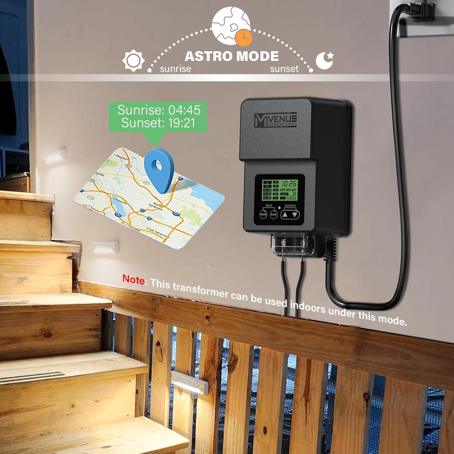 120W Outdoor Low Voltage Transformer with Timer and Photo Sensor, 120V AC to 15V AC Power Supply, Suitable for 12-15V Exterior Garden Landscape Lighting with ETL Listed