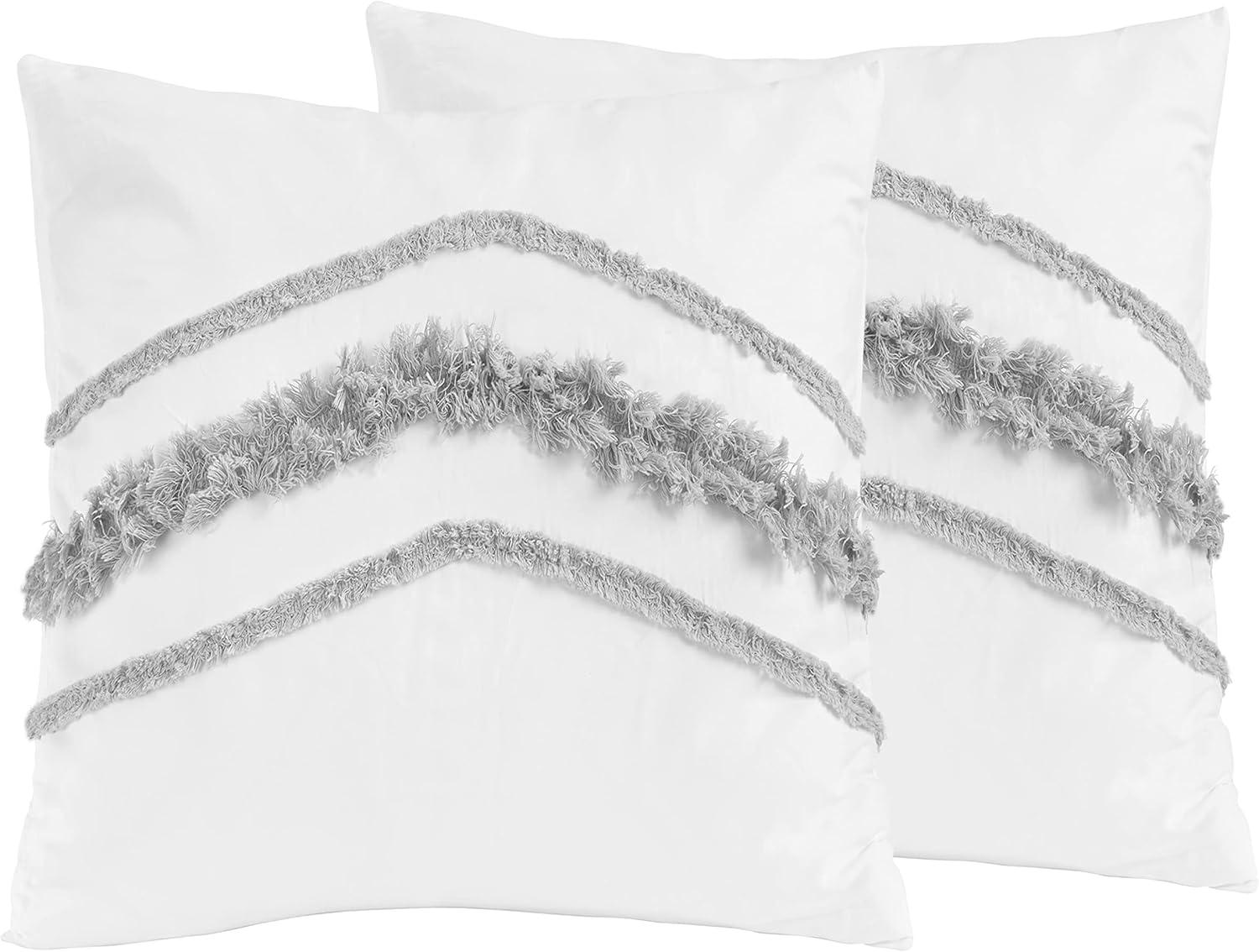 Sweet Jojo Designs Decorative Accent Throw Pillow Case Covers 18in. Each Boho Fringe White and Grey 2pc