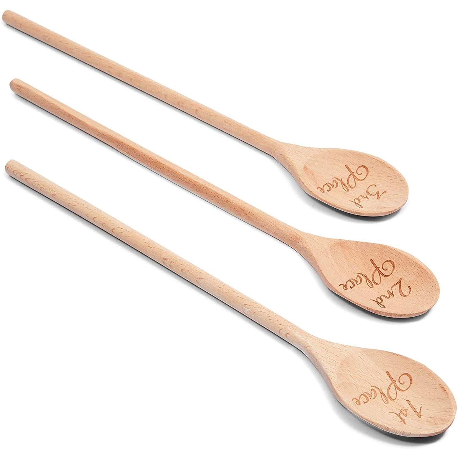 Farmlyn Creek Set of 3 Wooden Serving Spoons for Salad, Cooking, Gifts, 1st, 2nd, 3rd Place, Housewarming Gift, 14 In