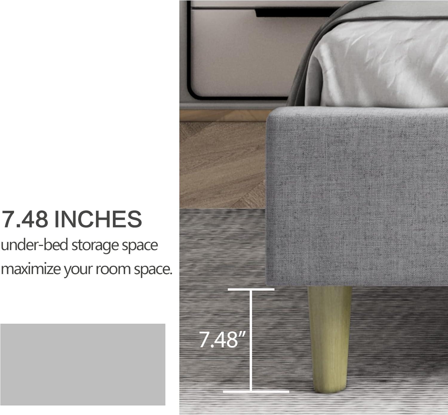 alazyhome Upholstered Platform King Size Bed Frame with Headboard Wooden Slats Support No Noise Easy Assembly Light Grey Linen