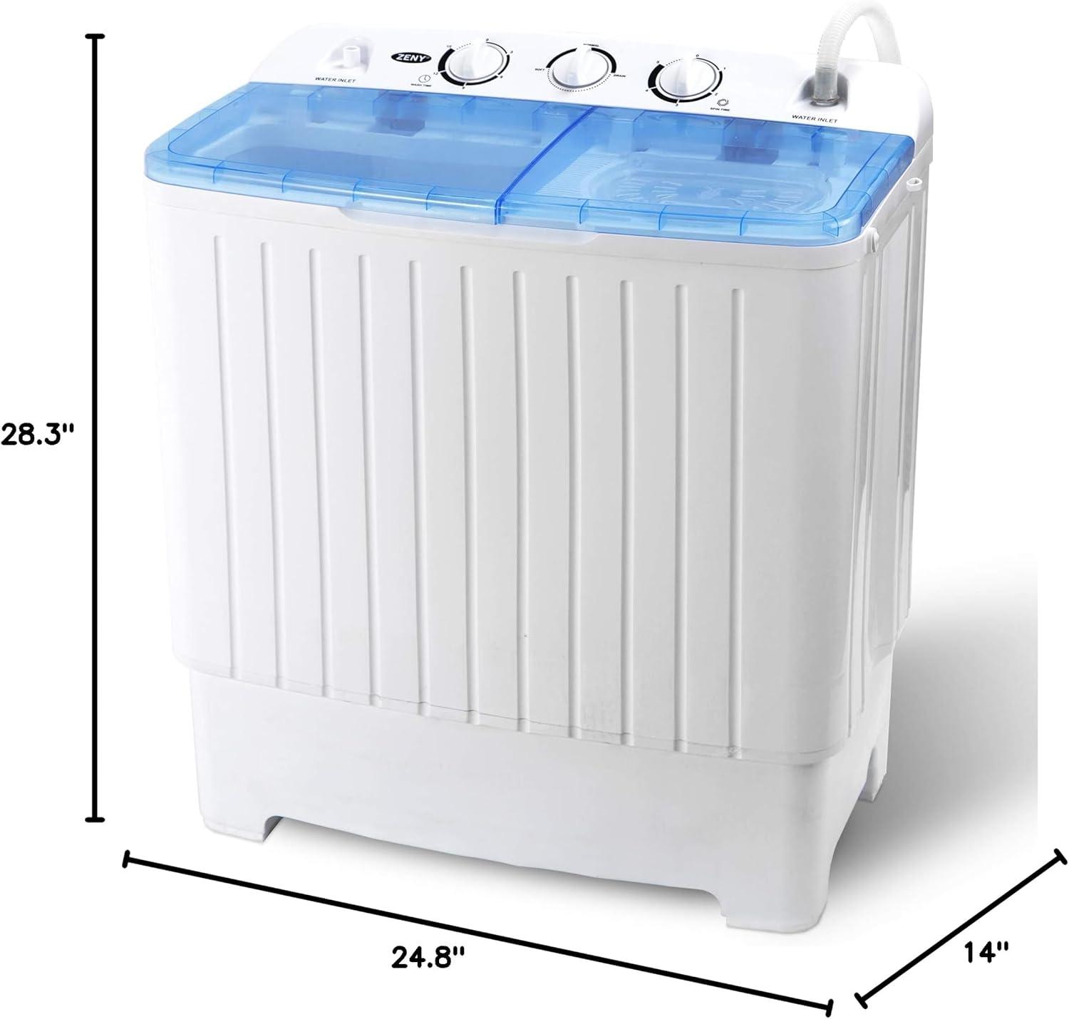 ZENY Portable Washing Machine Compact Twin Tub Laundry Washing Machine 17.6lbs Capacity, Mini Washer Dryer for Apartment RV Travelling,Semi-Automatic, 11lbs Washer, 6.6lbs Spinner