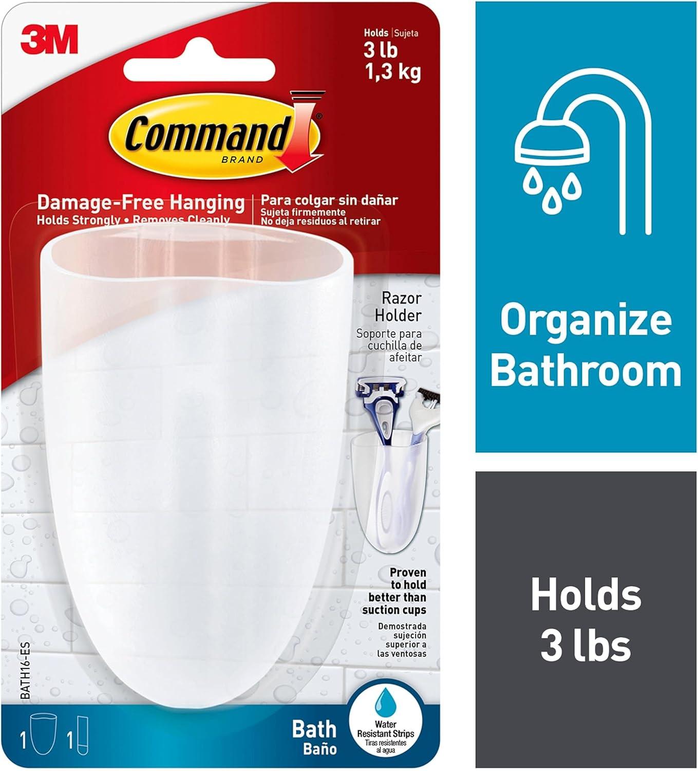 Command Razor Holder, Frosted, Medium, 1 Holder, 1 Medium Strip, Bathroom Organization