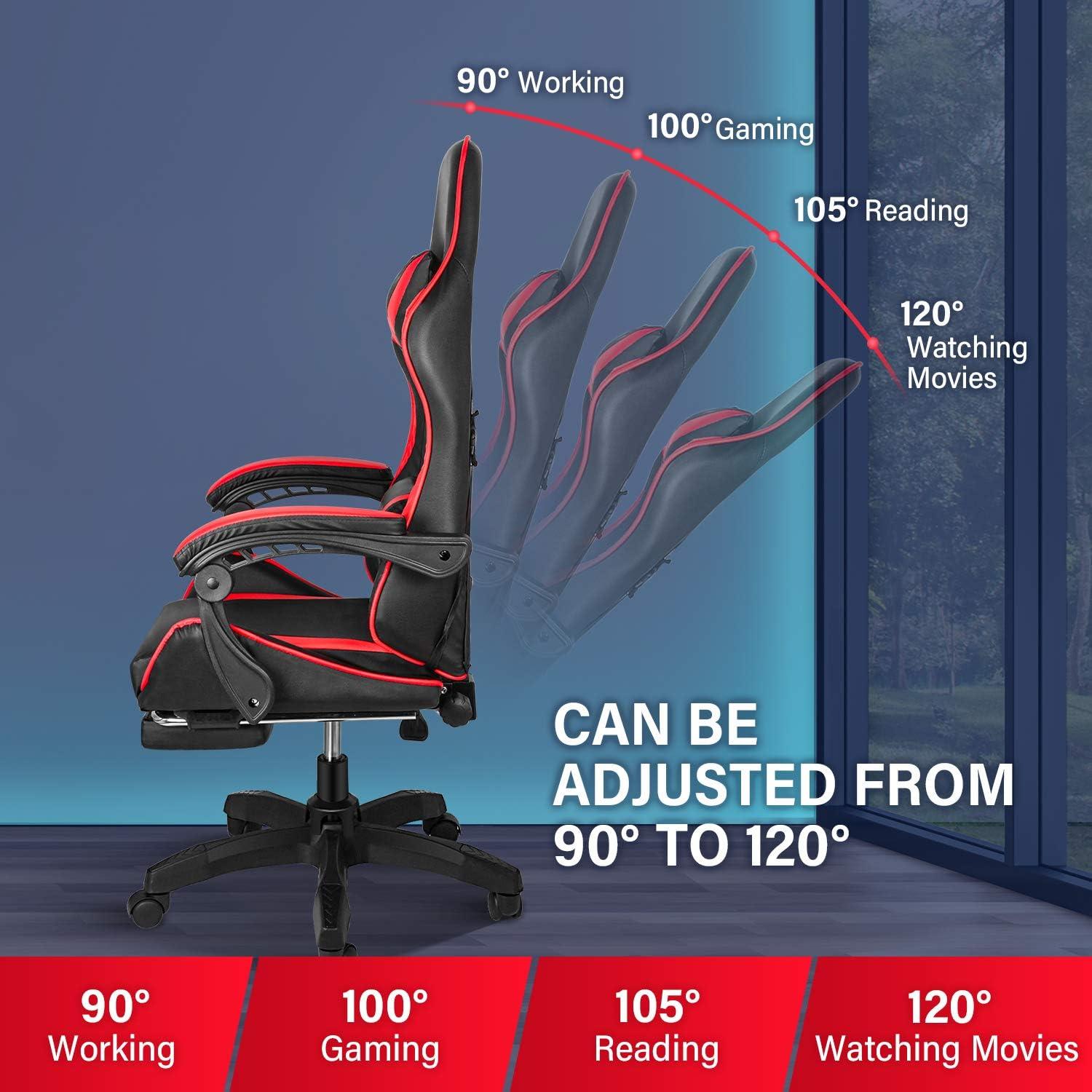 Black and Red Ergonomic Gaming Chair with Footrest