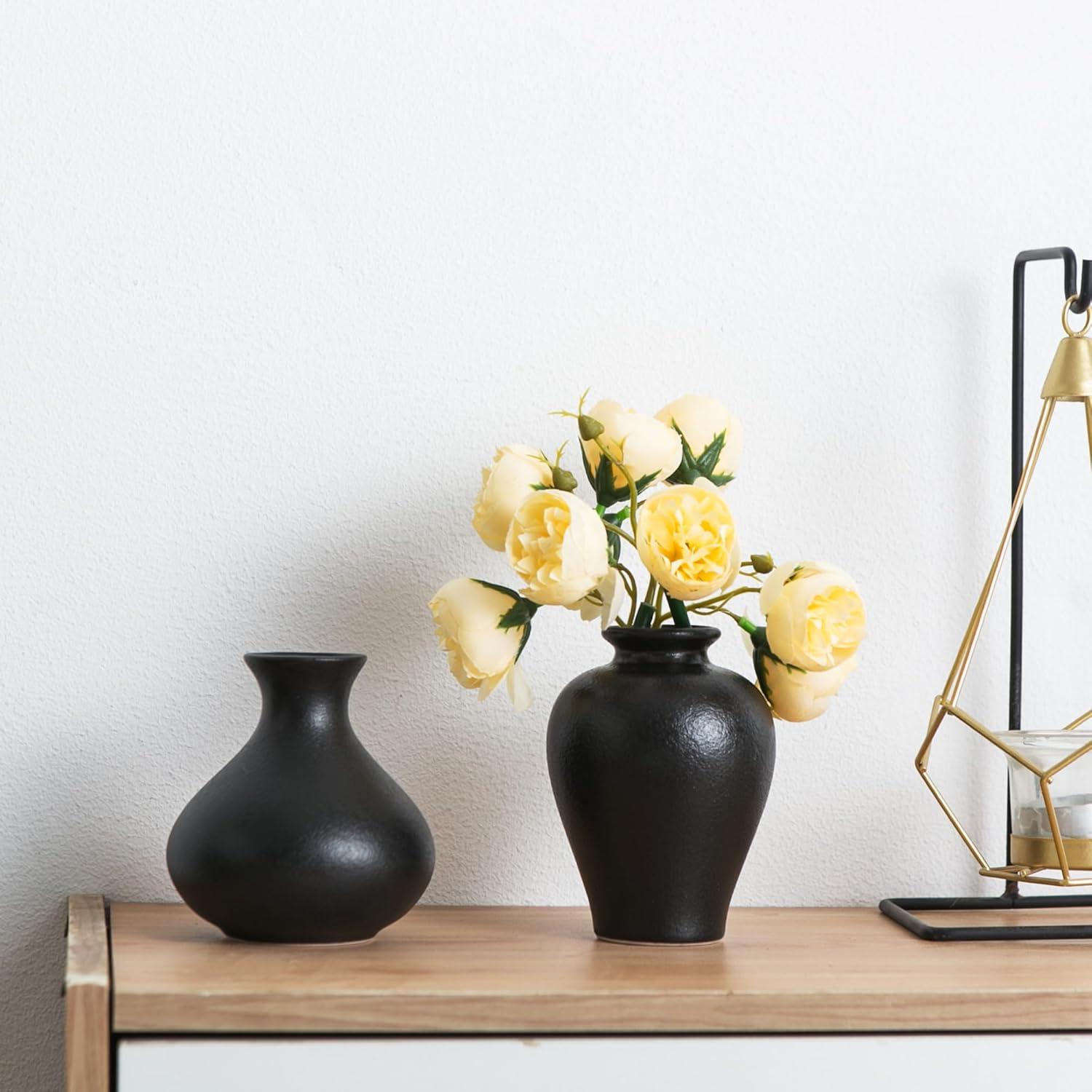 Ivy Bronx Small Black Vases, Ceramic Bud Vase Set Of 5, Mini Pottery Vases For Pampas Grass, Flowers, Decorative Vases (Set of 5)