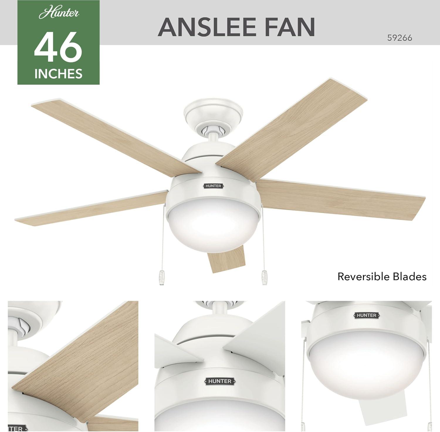 46" Anslee Standard Ceiling Fan with Pull Chain and Light Kit Included