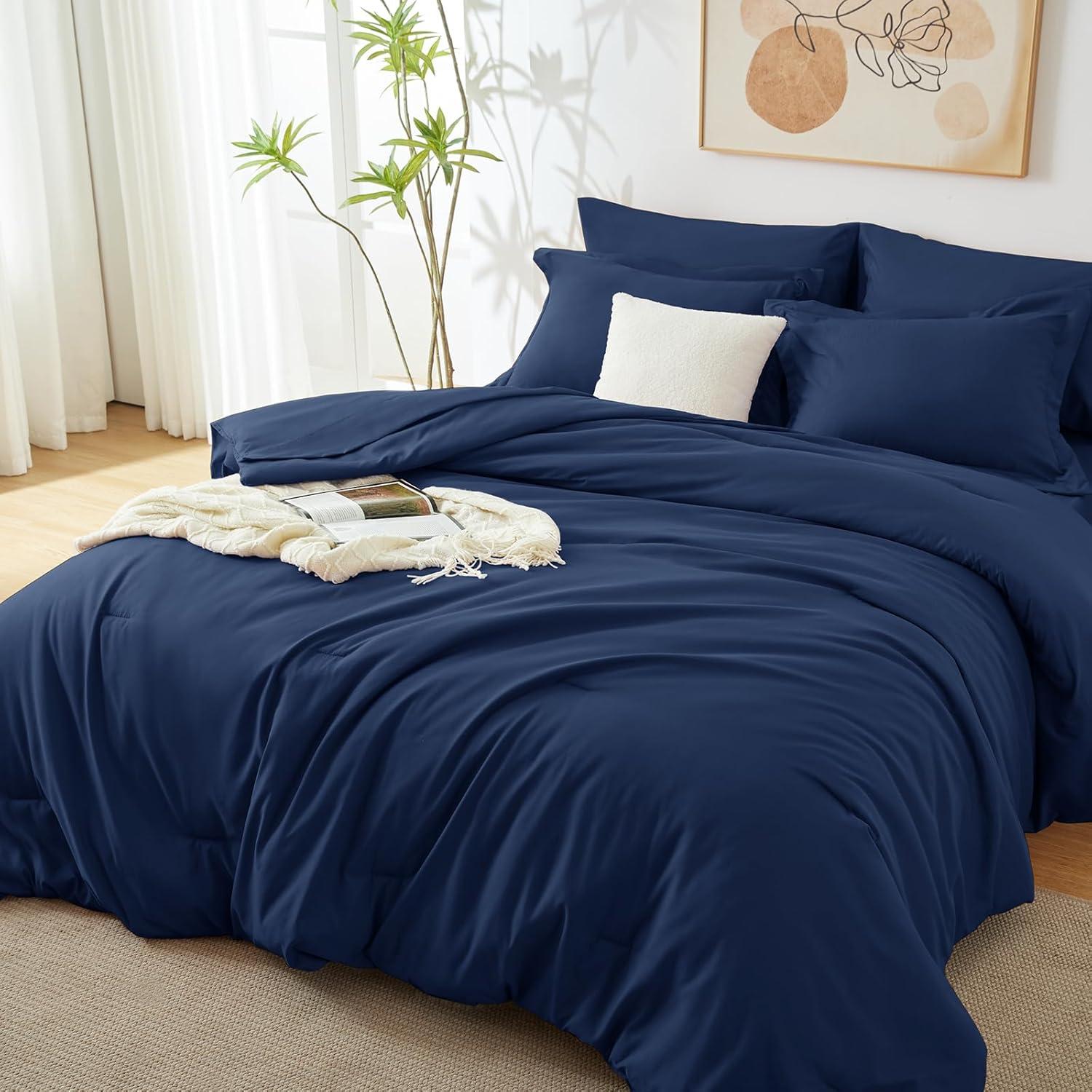 Navy Blue Queen Microfiber Down Alternative Bed Set