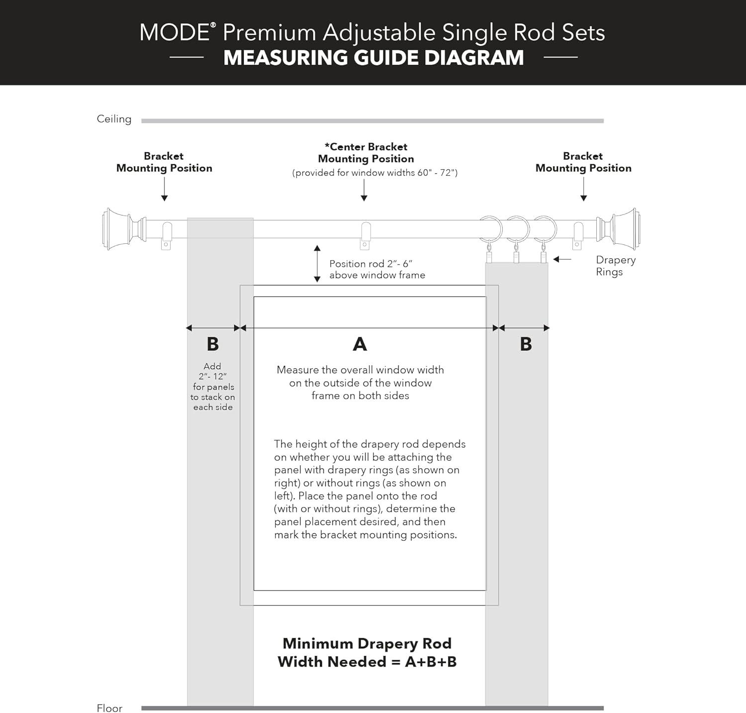 Mode Premium Collection 1 in Diameter Curtain Rod Set with Round Cut Crystal Finials and Steel Wall Mounted Adjustable Rod