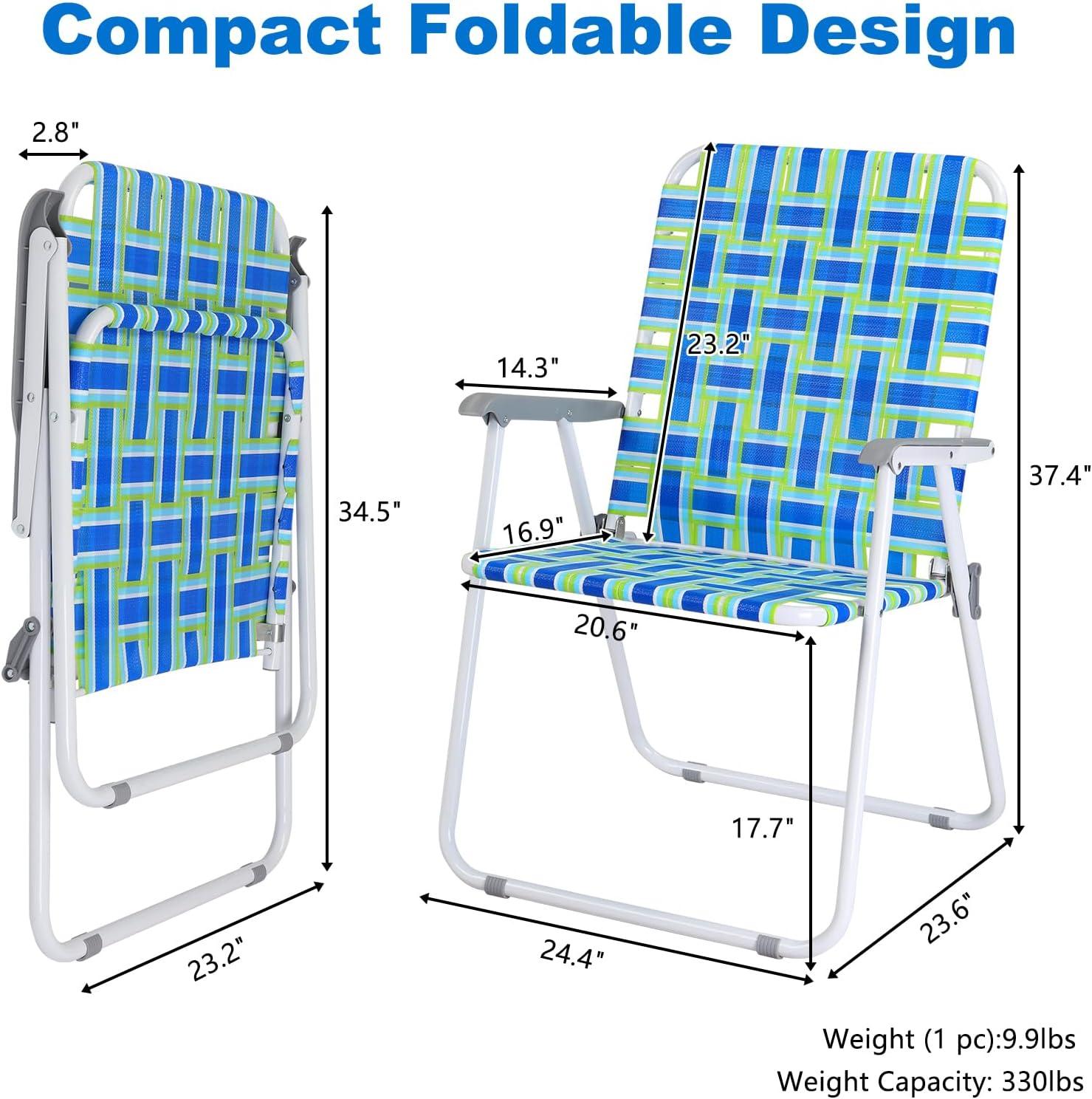 Blue and Green Webbed Folding Outdoor Camping Chair