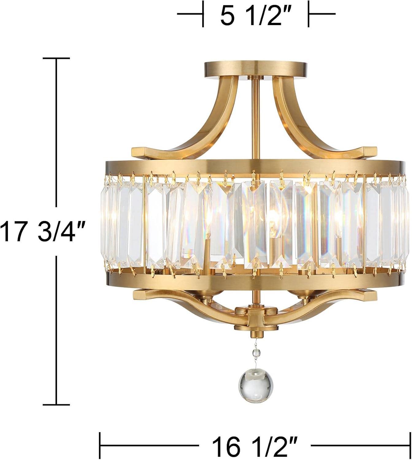 Vienna Full Spectrum Prava Modern Ceiling Light Semi Flush Mount Fixture 16 1/2" Wide Warm Brass 4-Light Crystal Drum for Bedroom Kitchen Living Room