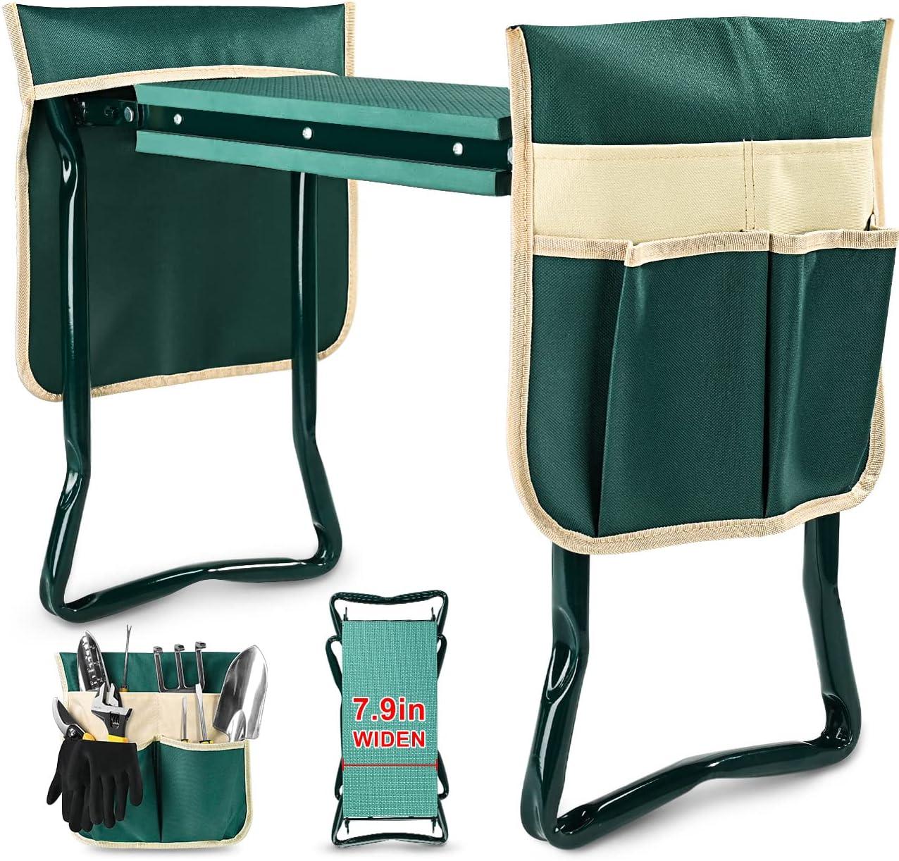 Green Heavy Duty Foldable Garden Kneeler and Seat with Tool Pouches