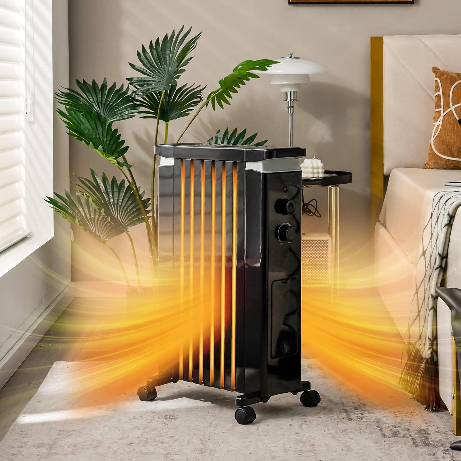 Resenkos Small Portable Room Heaters,Heater, Portable Heater,1500W Portable Oil Filled Radiator Heater with 3 Heat Settings-Black