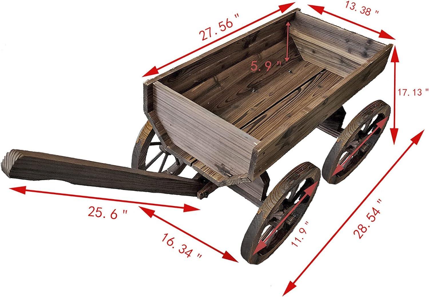 Rustic Cedar Wood Wagon Planter with Wheels for Outdoor Use