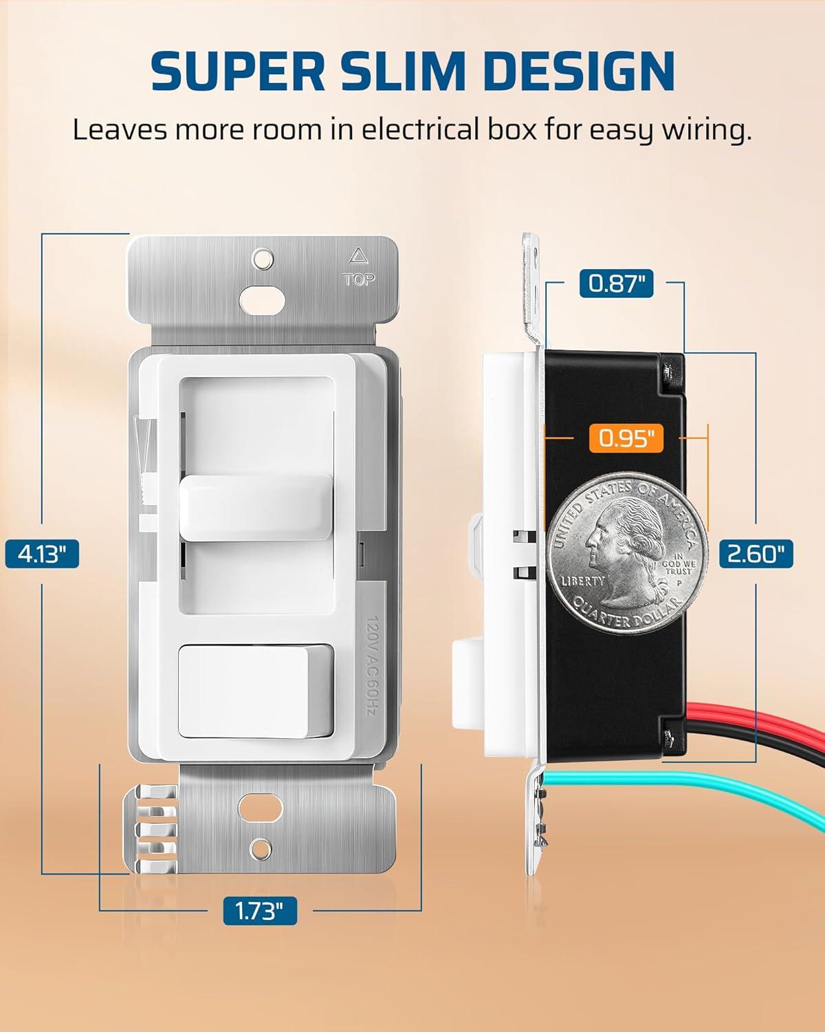 DEWENWILS Dimmer Switch for LED Lights, 600W Incandescent/Halogen and 150W CFL/LED, Single-Pole or 3-Way Dimmer Light Switch