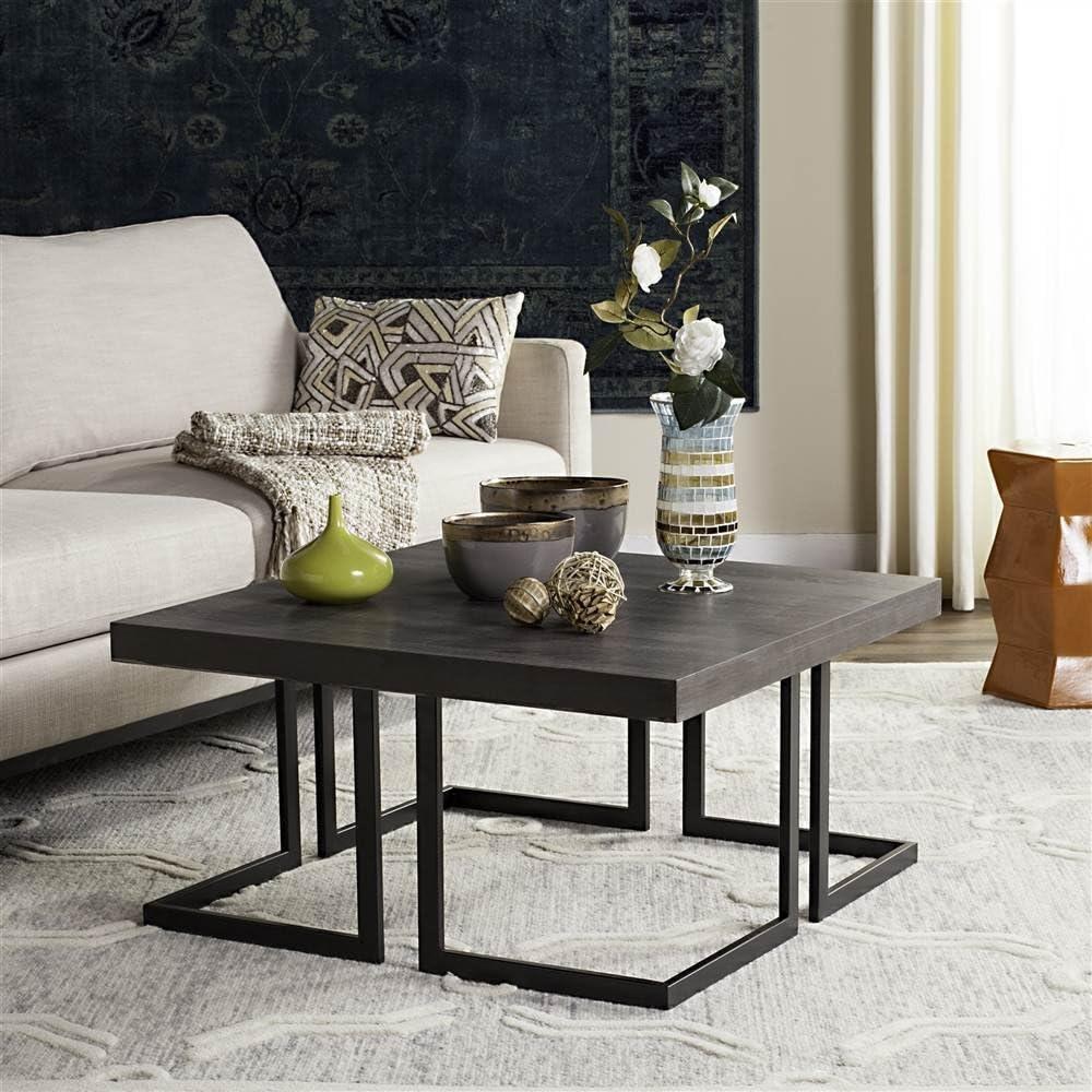 Transitional Square Wood and Metal Coffee Table in Brown/Gray