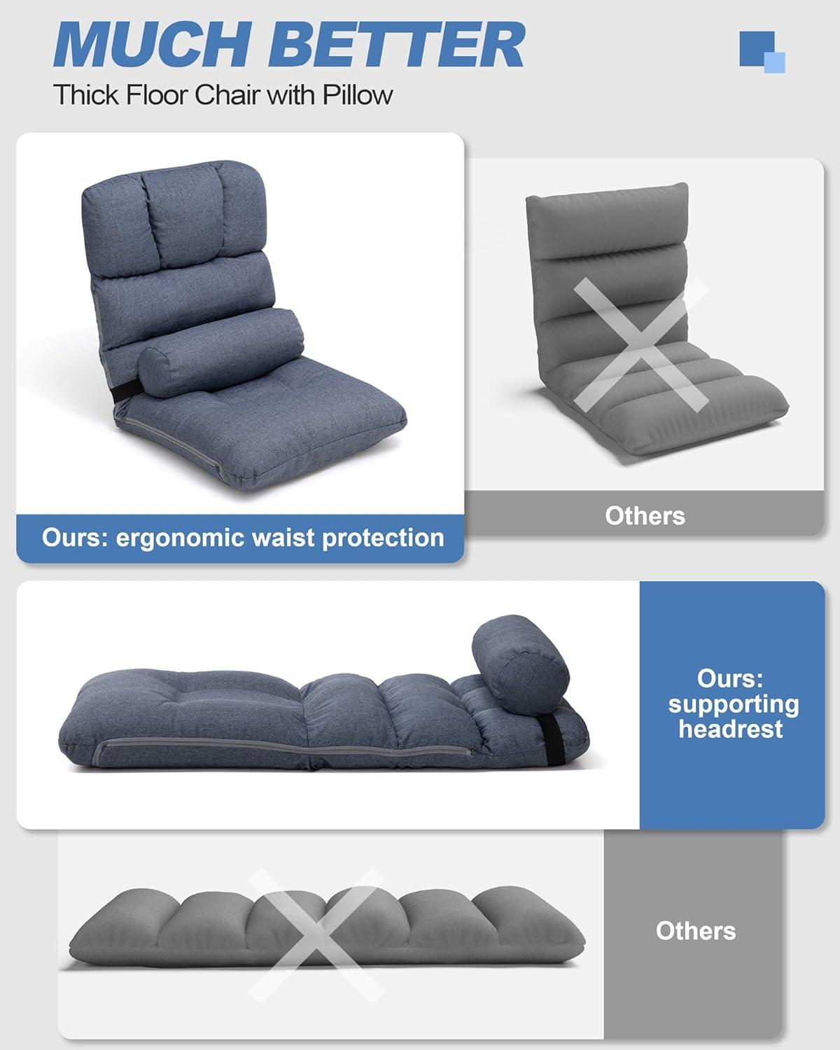 Adjustable Blue Memory Foam Floor Chair with Removable Pillow