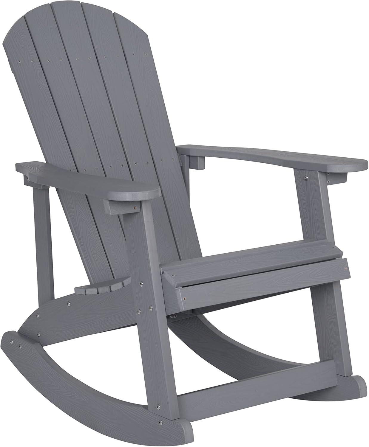 Flash Furniture Set of 2 Savannah All-Weather Poly Resin Wood Adirondack Rocking Chairs with Side Table in Gray