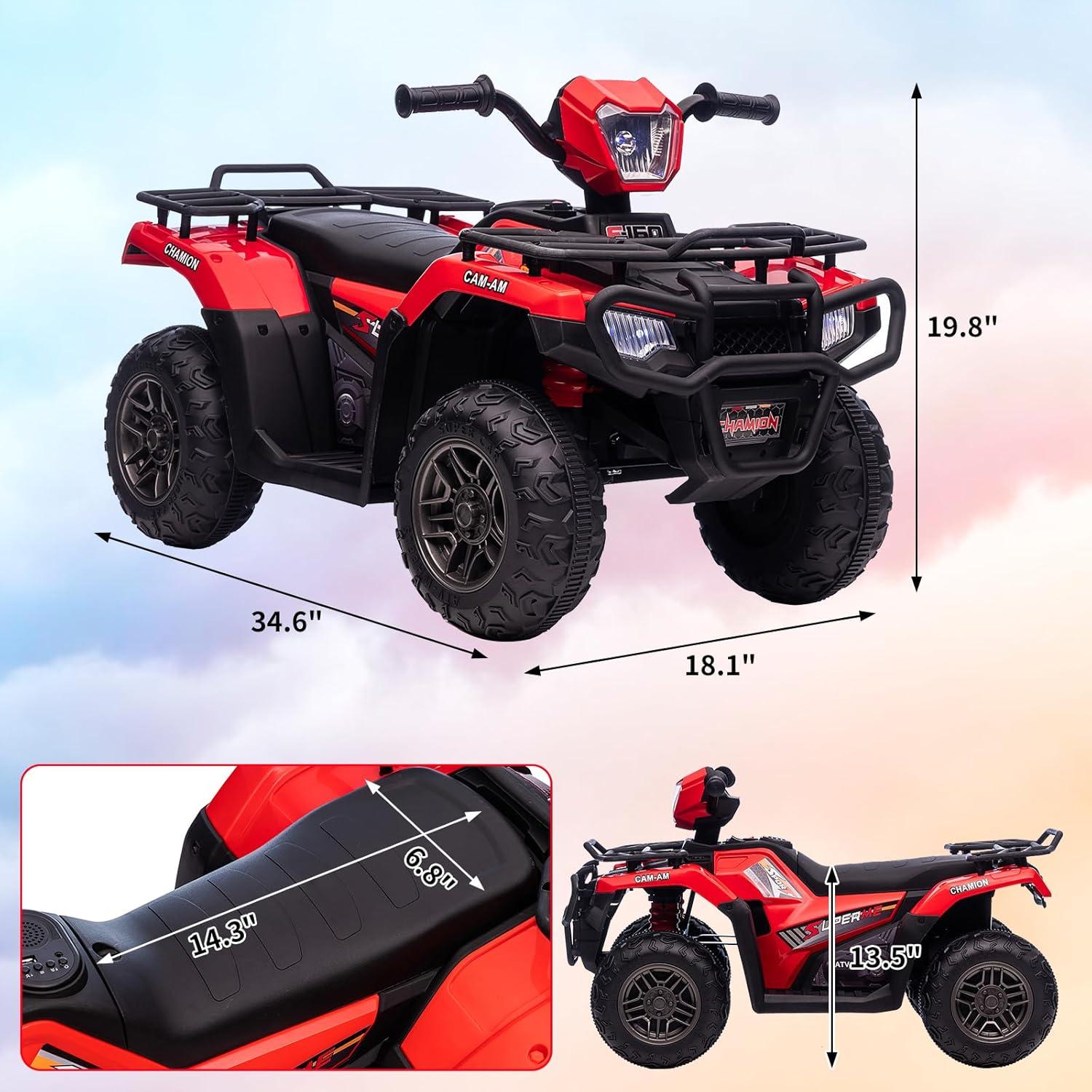 Jojoka 12V Kids ATV Ride on Car, Battery Powered Electric Toys Vehicle for Toddlers,High/Low 2.2mph Safety Speed for Child, Forward/Backward, LED Light, Music, Gift for 3-6 Years Boys & Girls, Red