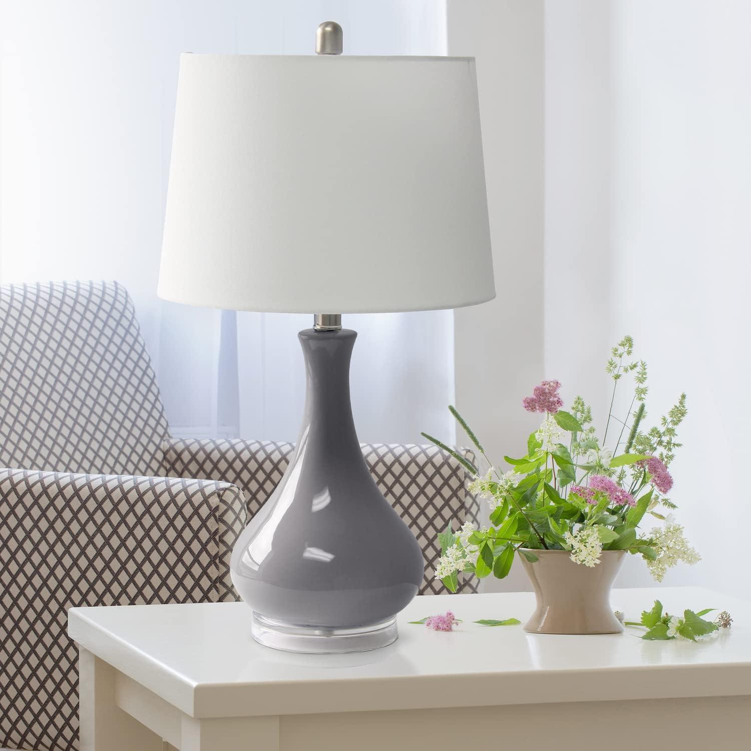 Gray Ceramic Teardrop Table Lamp with White Cotton Shade