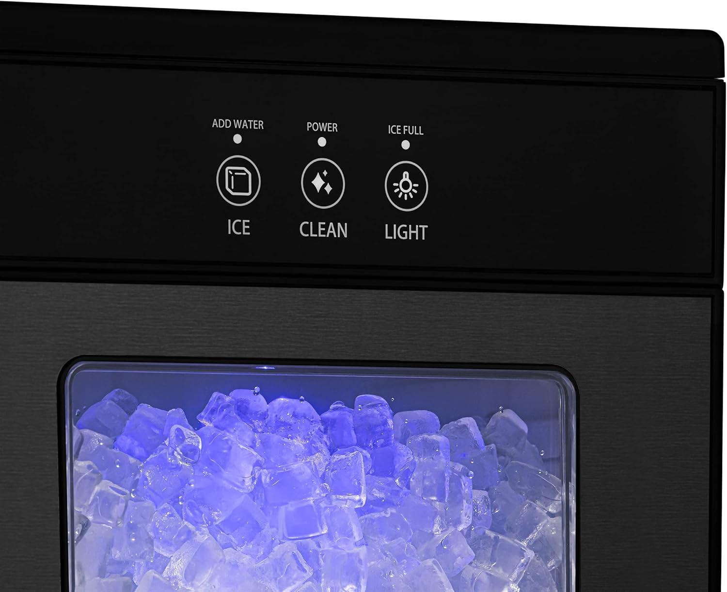 Newair 44 lbs. Nugget Countertop Ice Maker in Black Stainless Steel with Self-Cleaning Function, Perfect for Kitchens, Offices, Home Coffee Bars