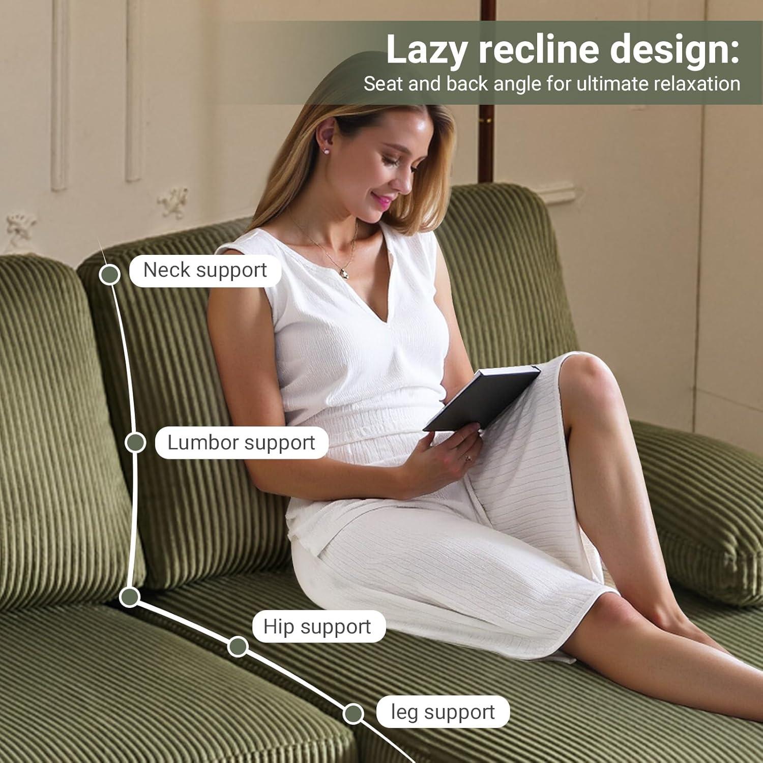 Ktaxon U-Shaped Sectional Sofa, 111"  Corduroy Couch, 4 Seat Lounge Sleeper with Double Chaise for Living Room Green