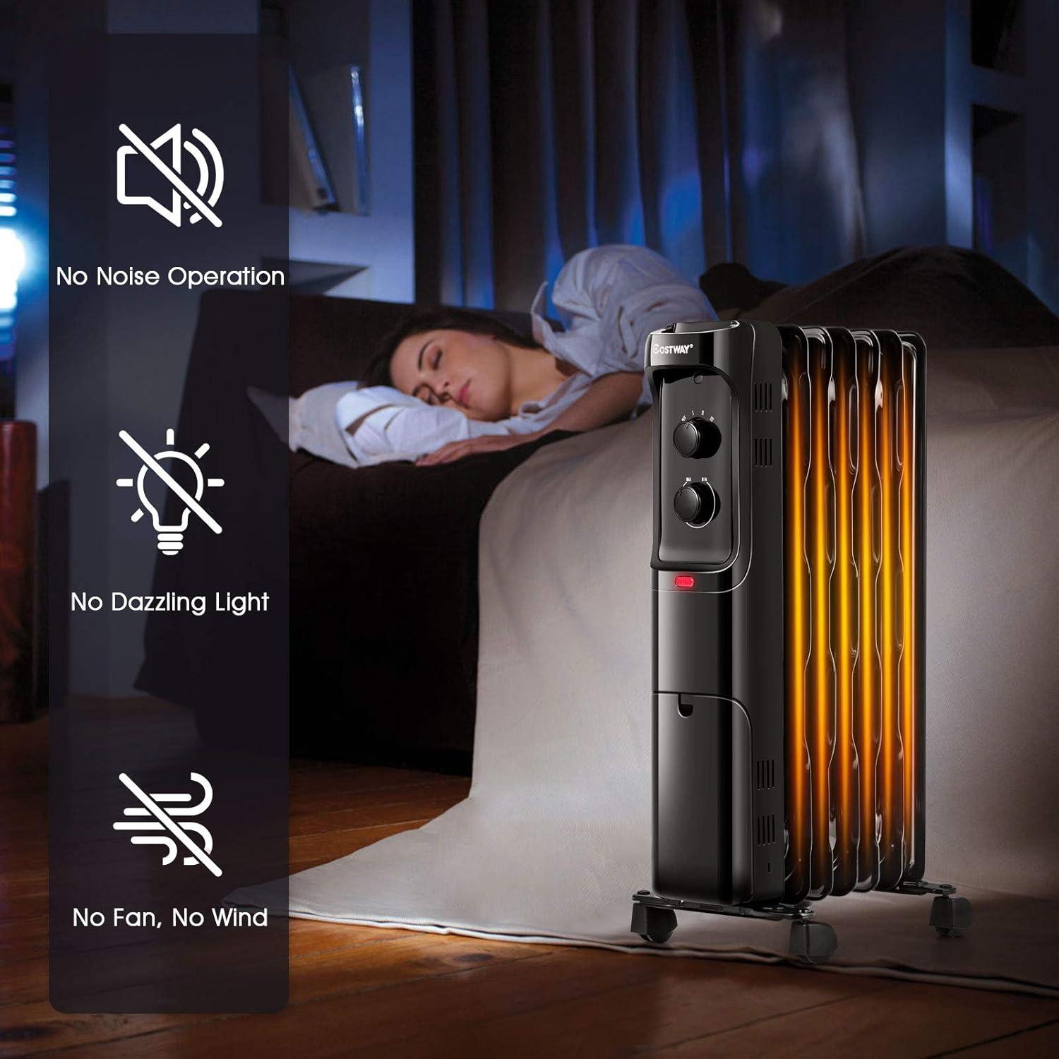 Costway 1500W Oil Filled Heater Portable Radiator Space Heater w/Adjustable Thermostat Black