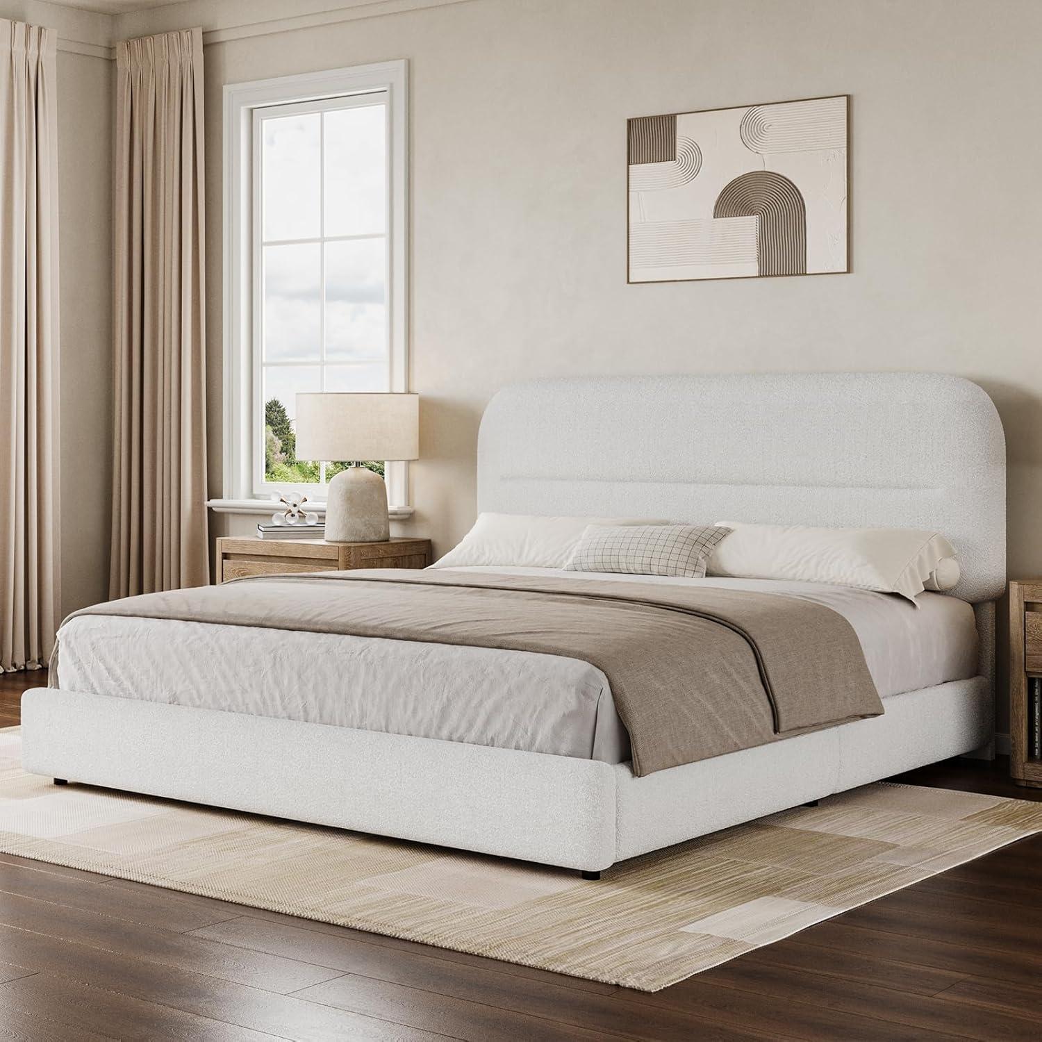 Boucle Upholstered Platform Bed Frame