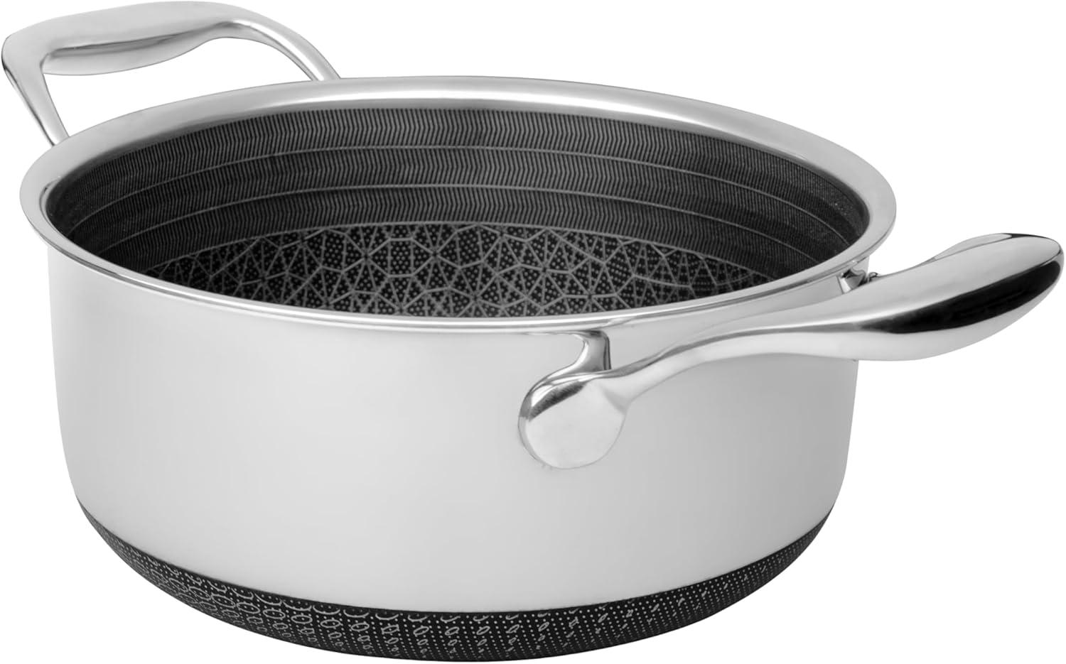 Livwell Brands Diamond Clad 3qt Hybrid Nonstick Stainless Steel Stock Pot and Lid: Tri Ply, Oven & Dishwasher Safe, Vented Lid