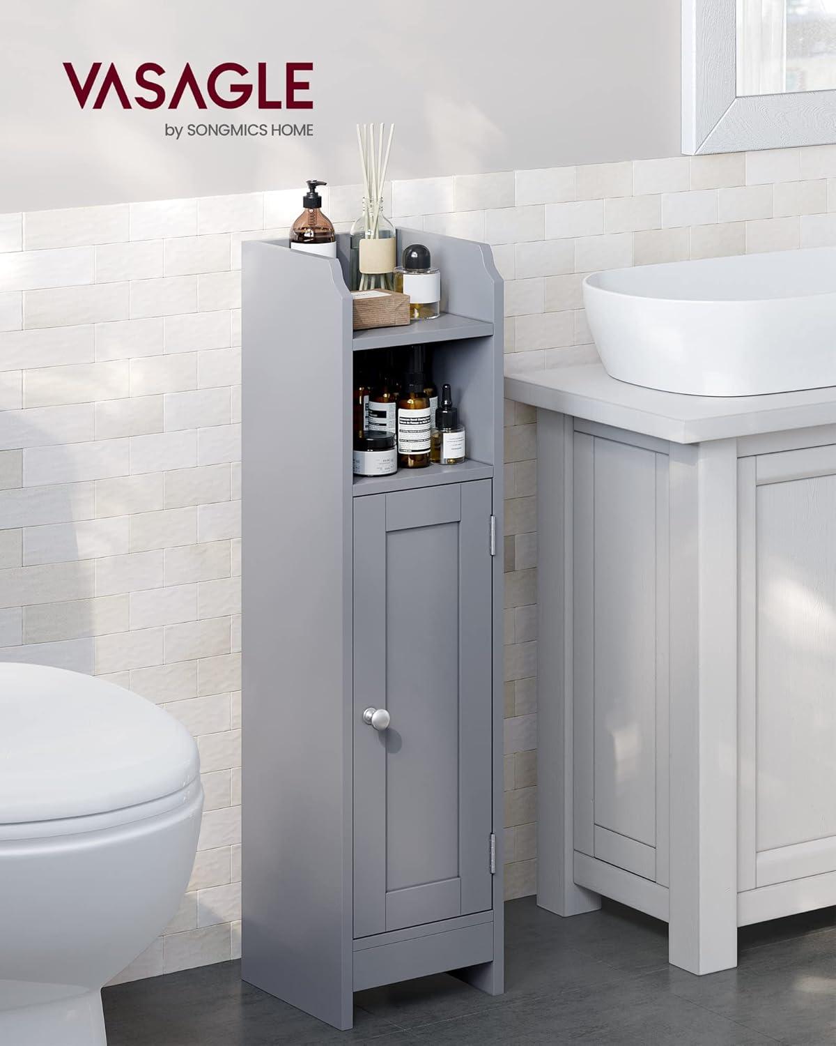 Mystic Gray MDF Narrow Bathroom Storage Cabinet with Adjustable Shelves